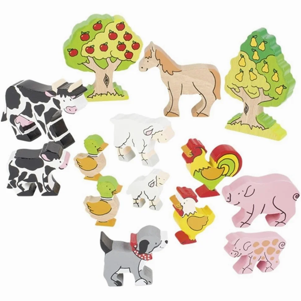 Animali fattoria, legno , 14 pz