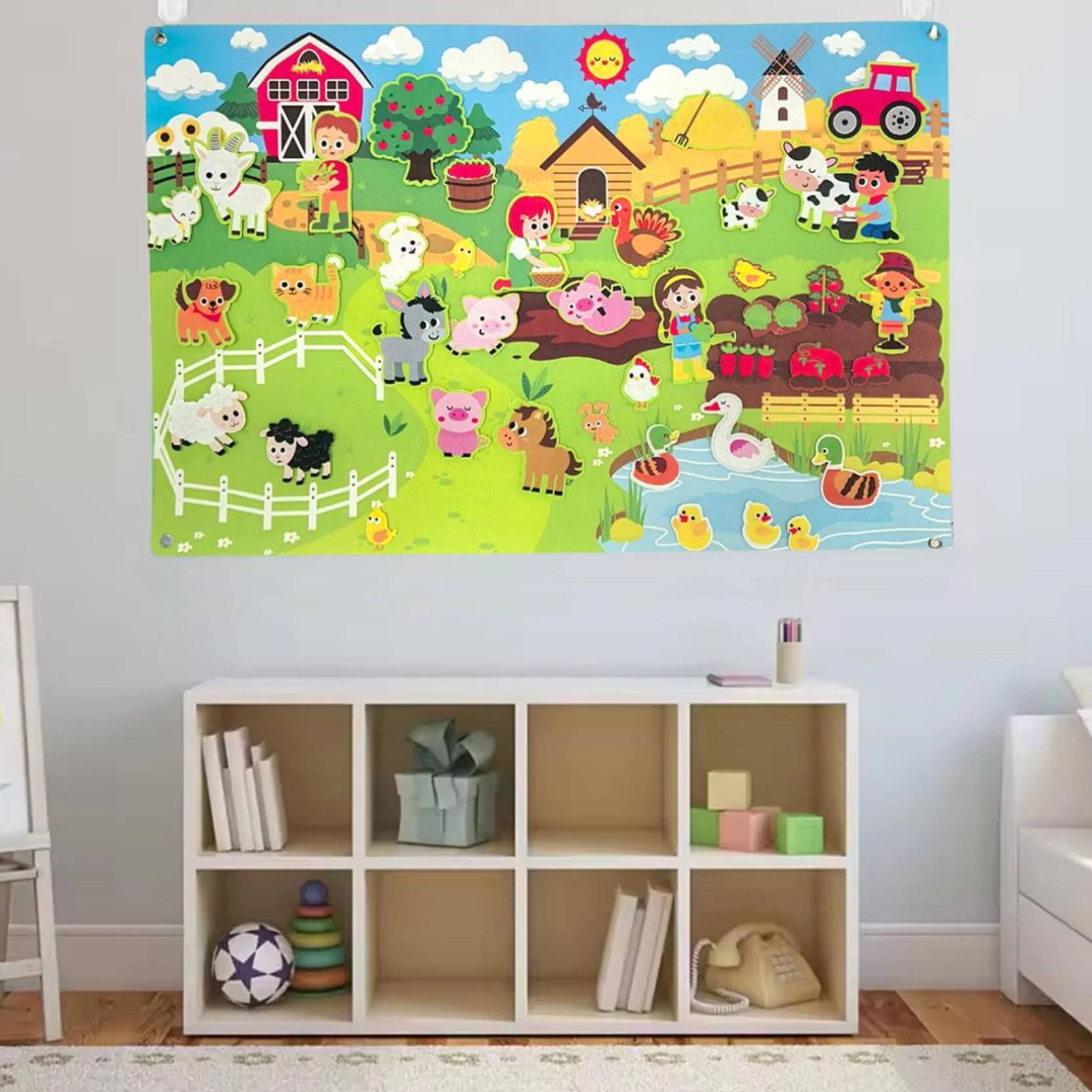 Set di tavolette in feltro con animali da fattoria, 41x30 pollici, narrazione interattiva, giocattoli da tavolo per bambini piccoli, attività di apprendimento precoce sulle pareti in feltro per bam
