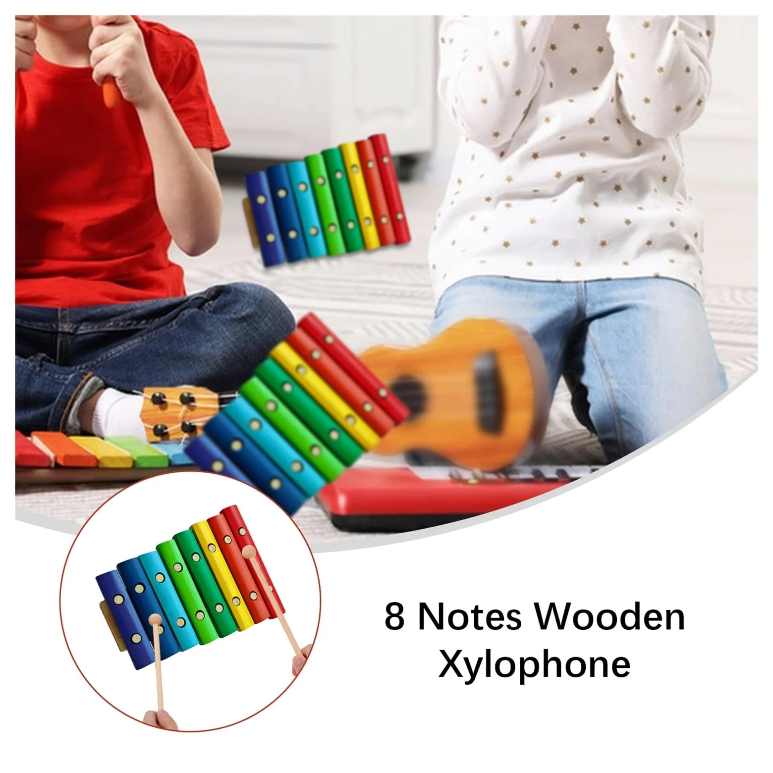 8 Notes Wooden Xylophone with 2 Mallets | Strumento musicale