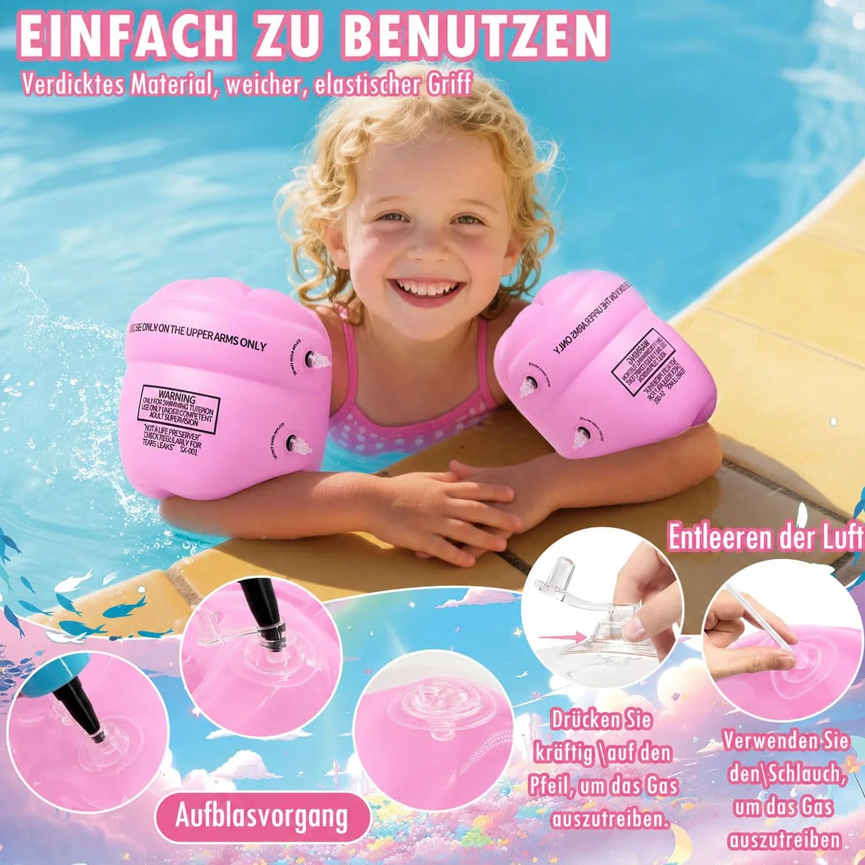 Braccioli Bambini 1-6 Anni – Aiuto per il Nuoto – Gonfiabili Rotondi Sicuri e Comodi per Piscina e Nuoto, Adatti a Bambini 6-30 kg(Arancione))