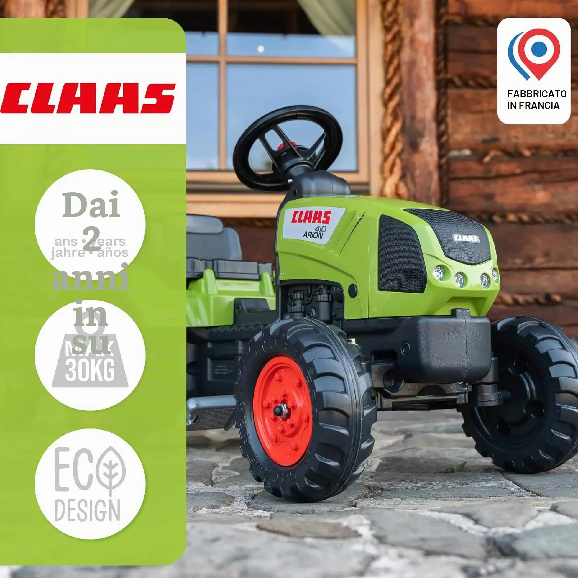 Falk Trattore a Pedali Claas 2040A con Rimorchio da 2 Anni Made in France