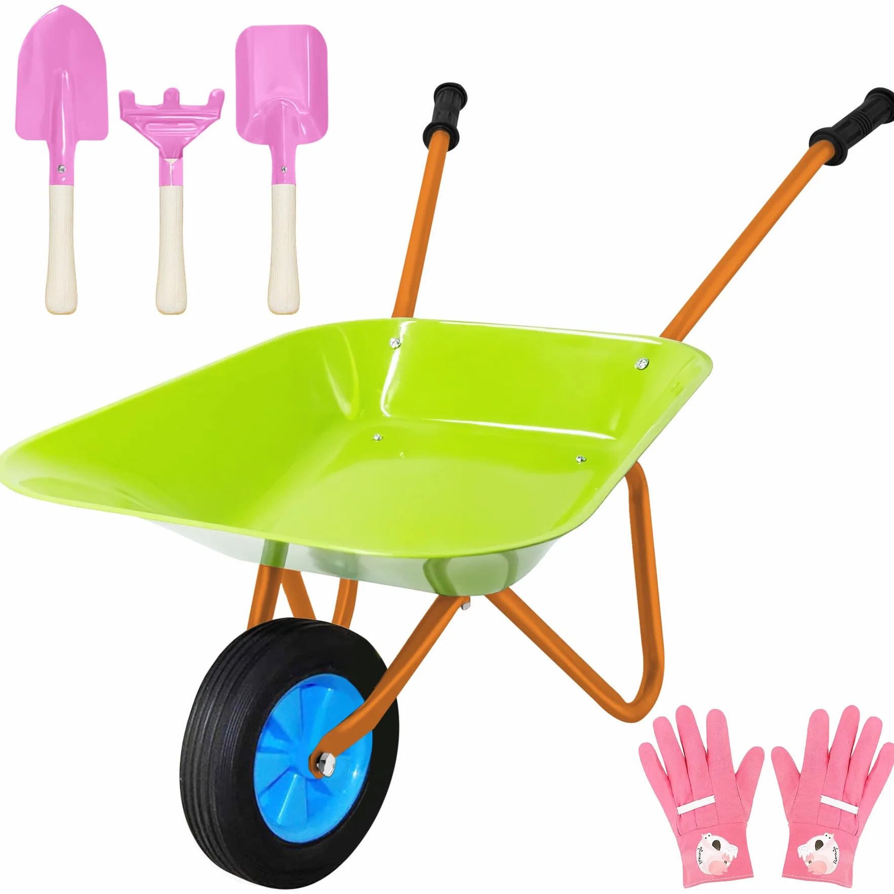 Carriola Bambini Set, Carriola da Giardino in Metallo, Attrezzi da Giardino per Bambini, Kit Giardinaggio Bambini per Giocare All'aperto