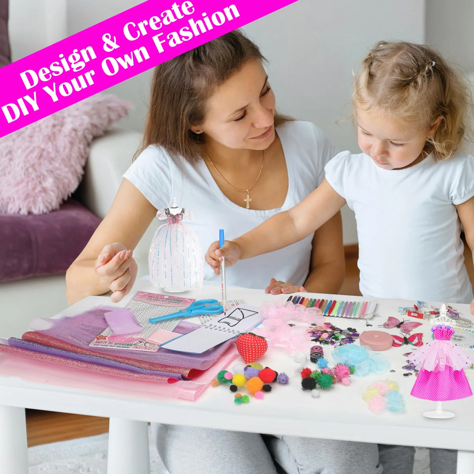 YOCOLE 1500+ Pezzi Fashion Designer Kit, 6 Manichini Moda Cucito Giochi Lavoretti Creativi Arte e Artigianato, Playset Manichino Stoffe Quaderno, Regalo Bambina 6 7 8 9 10 11 12+ Anni