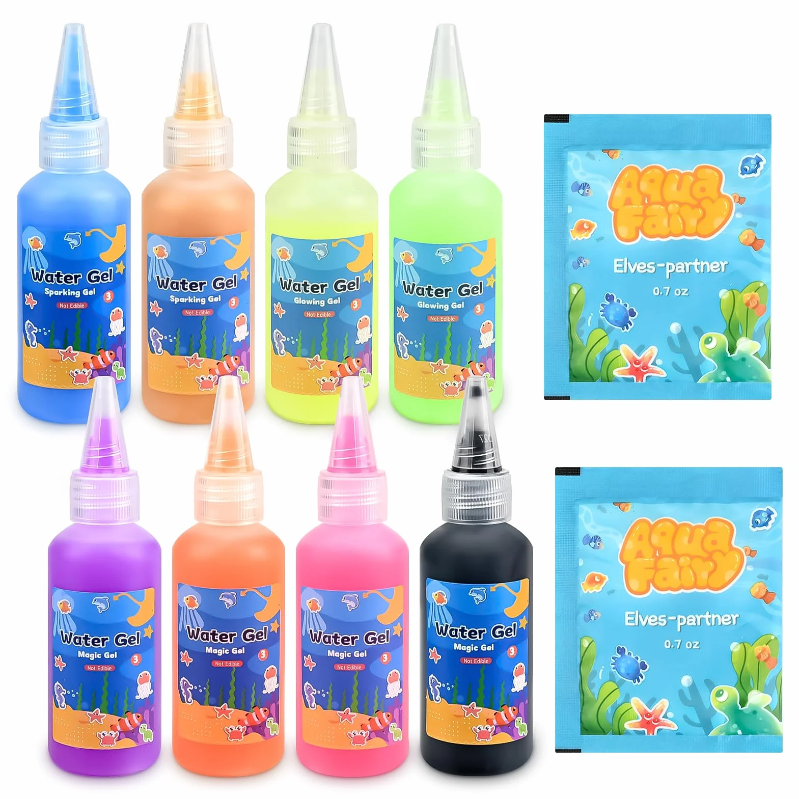 Sanlebi Magic Aqua Celz - Set di 10 ricariche in gel, contiene 8 bottiglie di gel colorato, Magic Water elf per bambini 4 5 6+, compleanno, Natale, Pasqua, regalo per ragazzi e ragazze