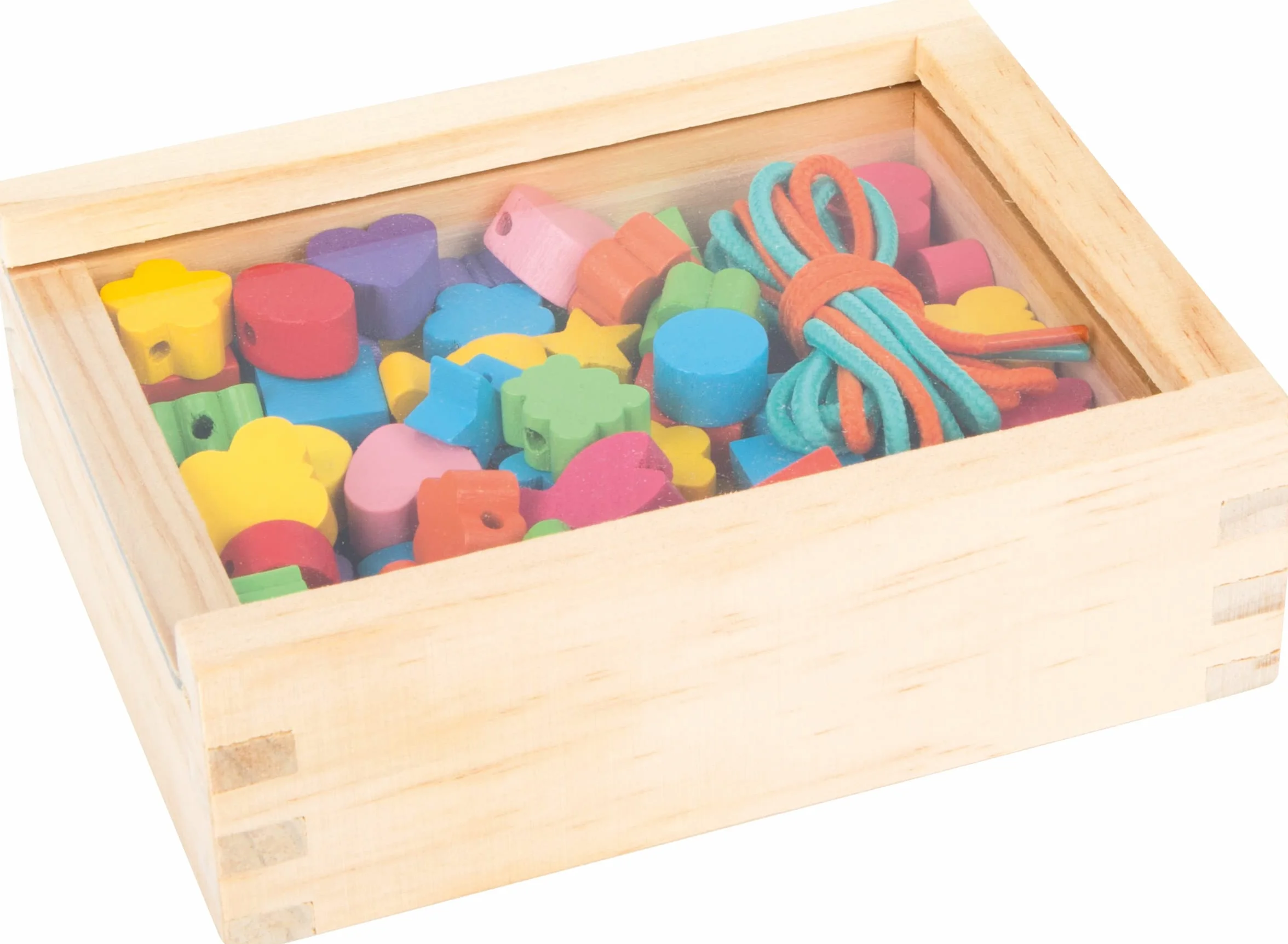 7594 Inserto creativo small foot, con perline di legno in molti colori e forme, nastri inclusi, a partire da 3 anni.