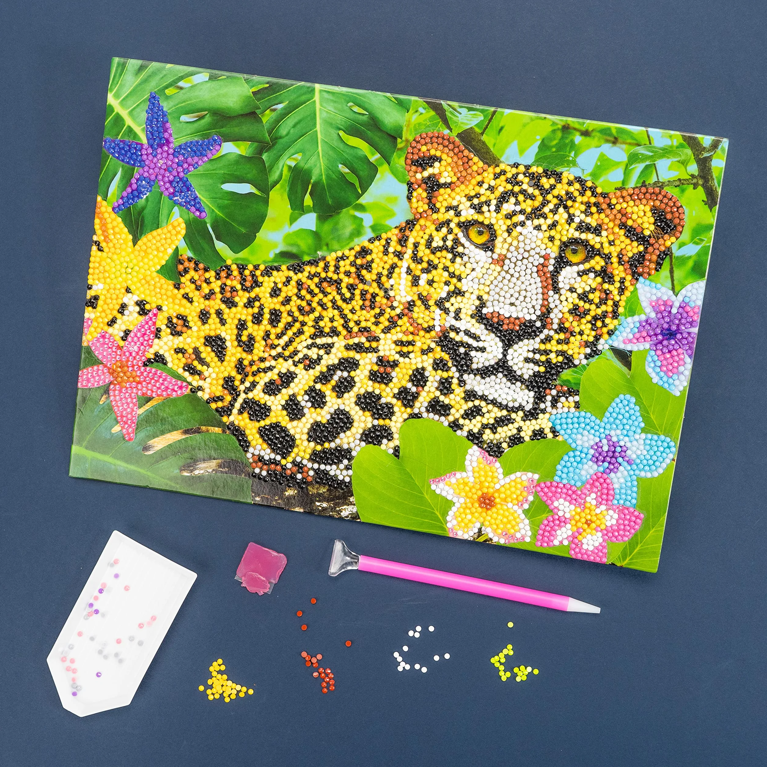 DIAMANTINY 96201 Level Up - Nice Group Creative Art, Diamond Painting Kit crea il mosaico, WILD, Leopardo, Multicolor