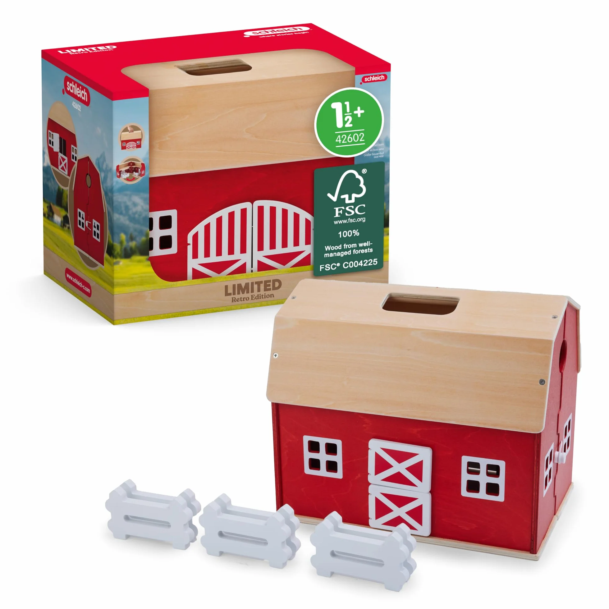 schleich FARM WORLD | Grande fattoria in legno 42602 | 7 pezzi | Set con casa, 6 recinti e accessori | Fattoria apribile | Regalo per bambini e bambine | Giocattolo dai 1,5 anni | Set da 7 p