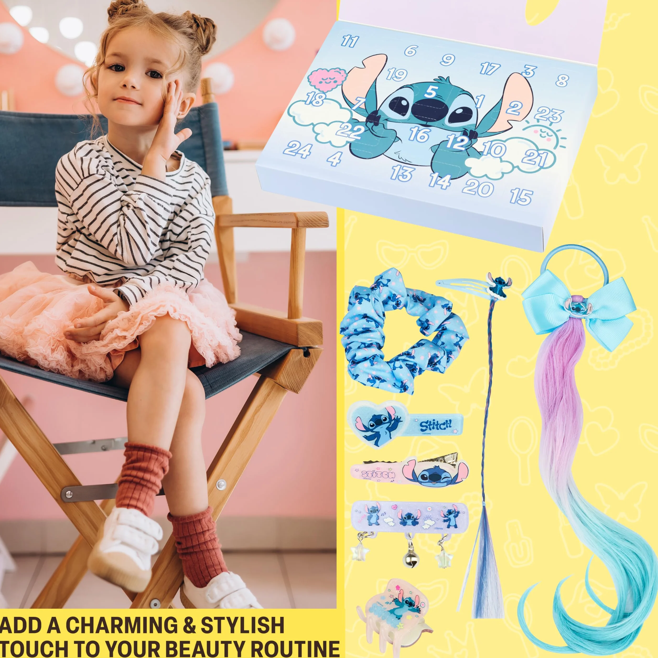 Get Trend Disney Stitch Calendario Avvento 2025 Ragazza, Accessori Capelli e Gioielli, Mollette Capelli Scrunchies, Xmas Regalo Ragazza (Lilla Stitch)