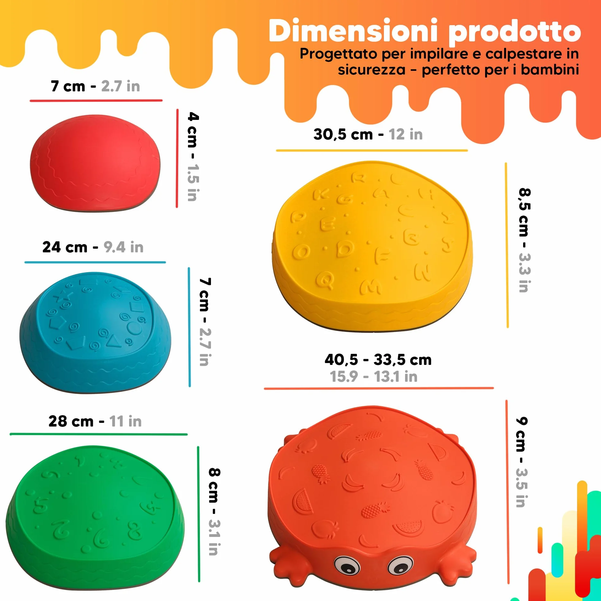 Pietre di equilibrio per bambini – Antiscivolo & stabili – Gioco Montessori per sviluppare equilibrio, motricità & coordinazione – Gioco sensoriale ed educativo per interno & esterno