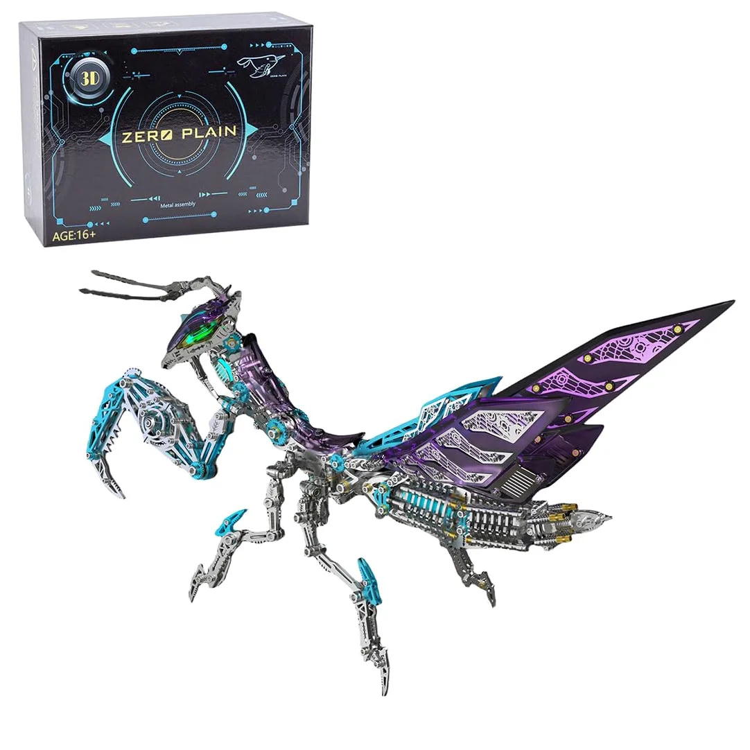Puzzle 3D in metallo per adulti, kit di montaggio con mantide 3D in metallo colorato, con luce e strumento, regalo creativo per adulti (1000+pezzi)