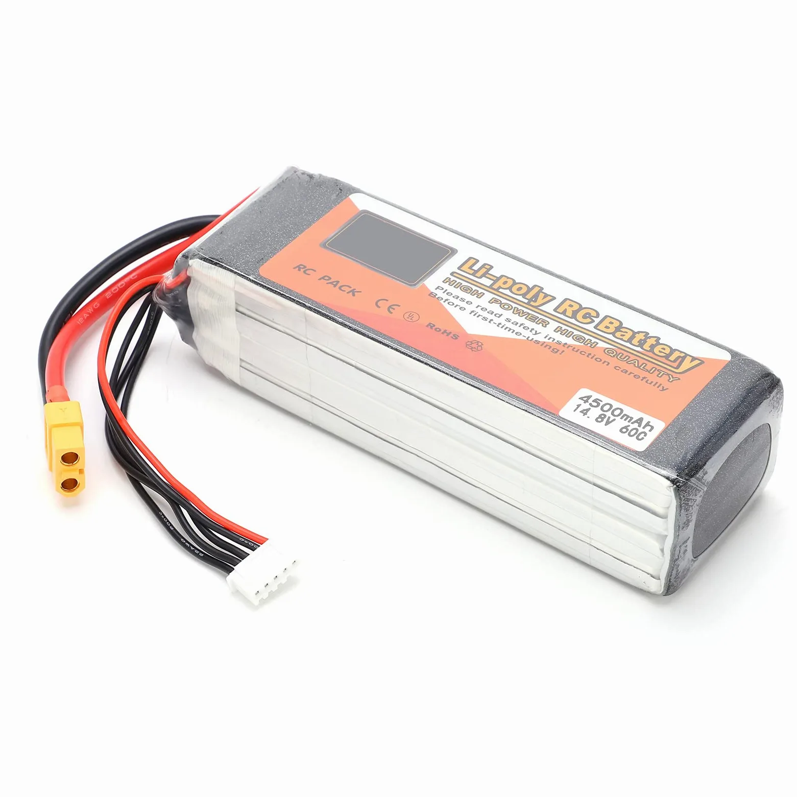 Cryfokt Batteria Lipo da 14,8 V 4500 MAh Batteria RC Durevole Ad Alte Prestazioni per Auto RC Barche Droni 135x42x35mm