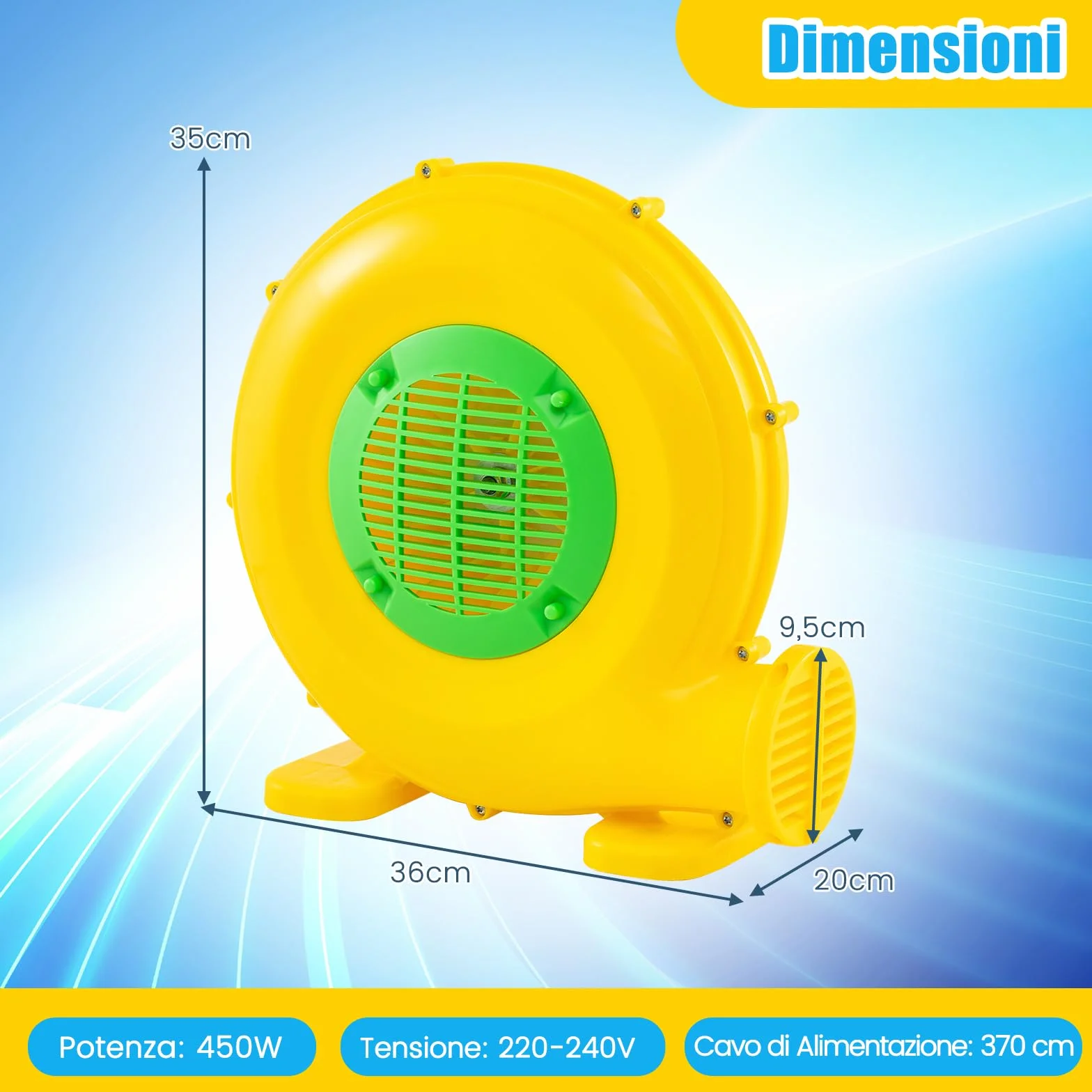 COSTWAY Ventilatore di Aria del Castello Gonfiabile, Soffiatore per Giochi Gonfiabili con Cavo di Alimentazione, Picchetti da Terreno, per Castello Gonfiabile, Scivolo Acquatico 450W