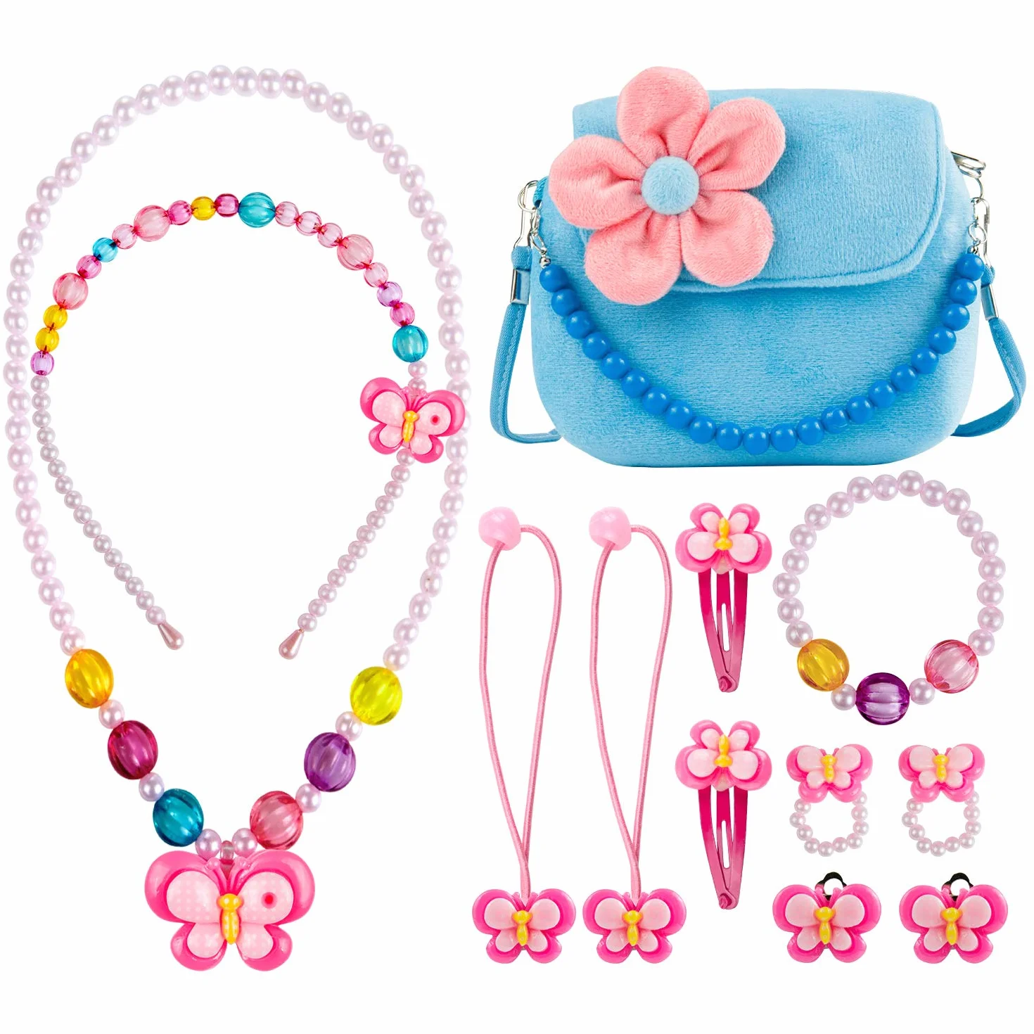 Comius Sharp Girls Princess Borse, Gioielleria per Bambini, Peluche Collana Bracciale Anello Orecchini Set, Borsetta Principessa Blue