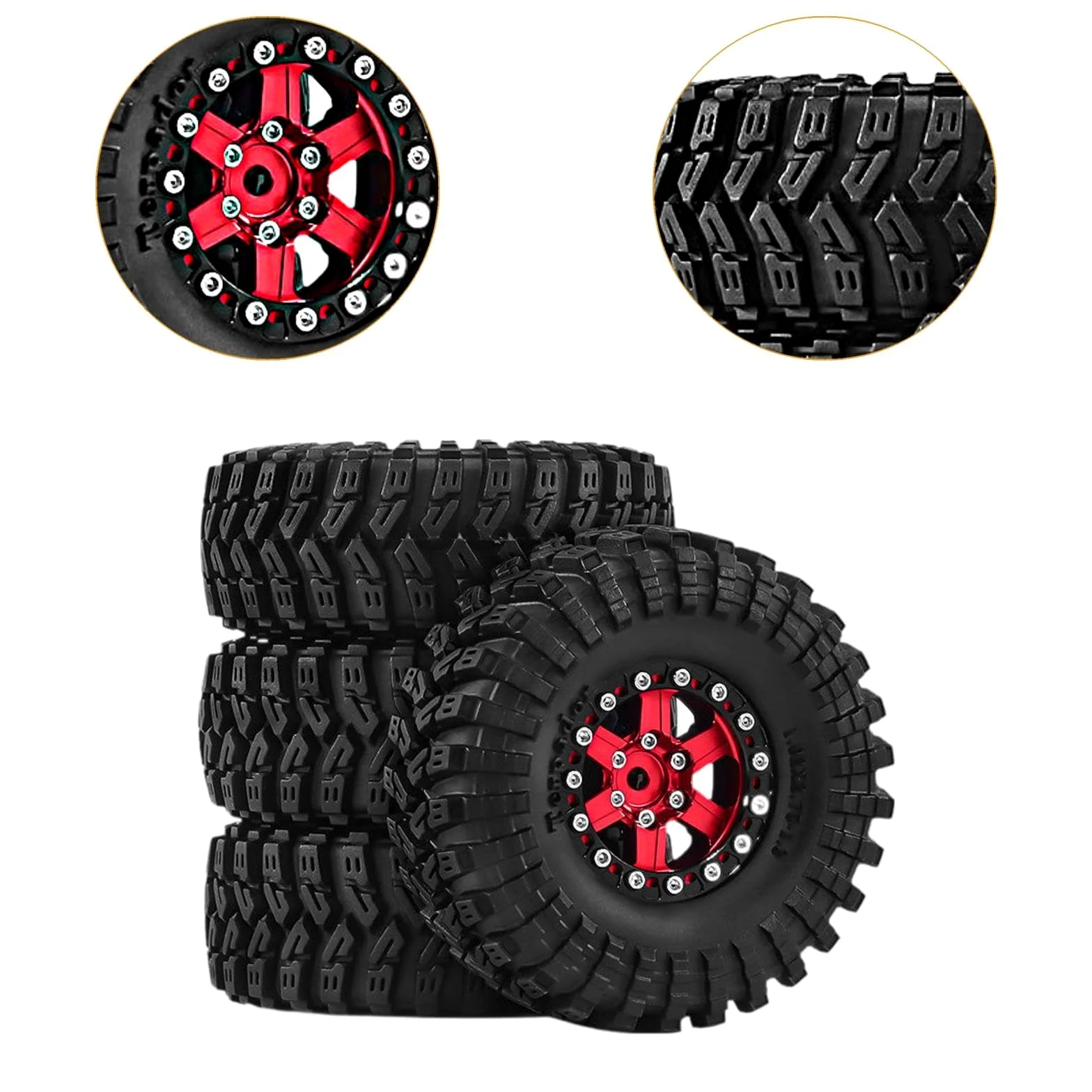 4 Pezzi Ruote Auto Giocattolo Pneumatici Parti Ricambio RC Resistenti in Alluminio Adatti per Modellismo Manutenzione Auto Radiocomandate, Rosso