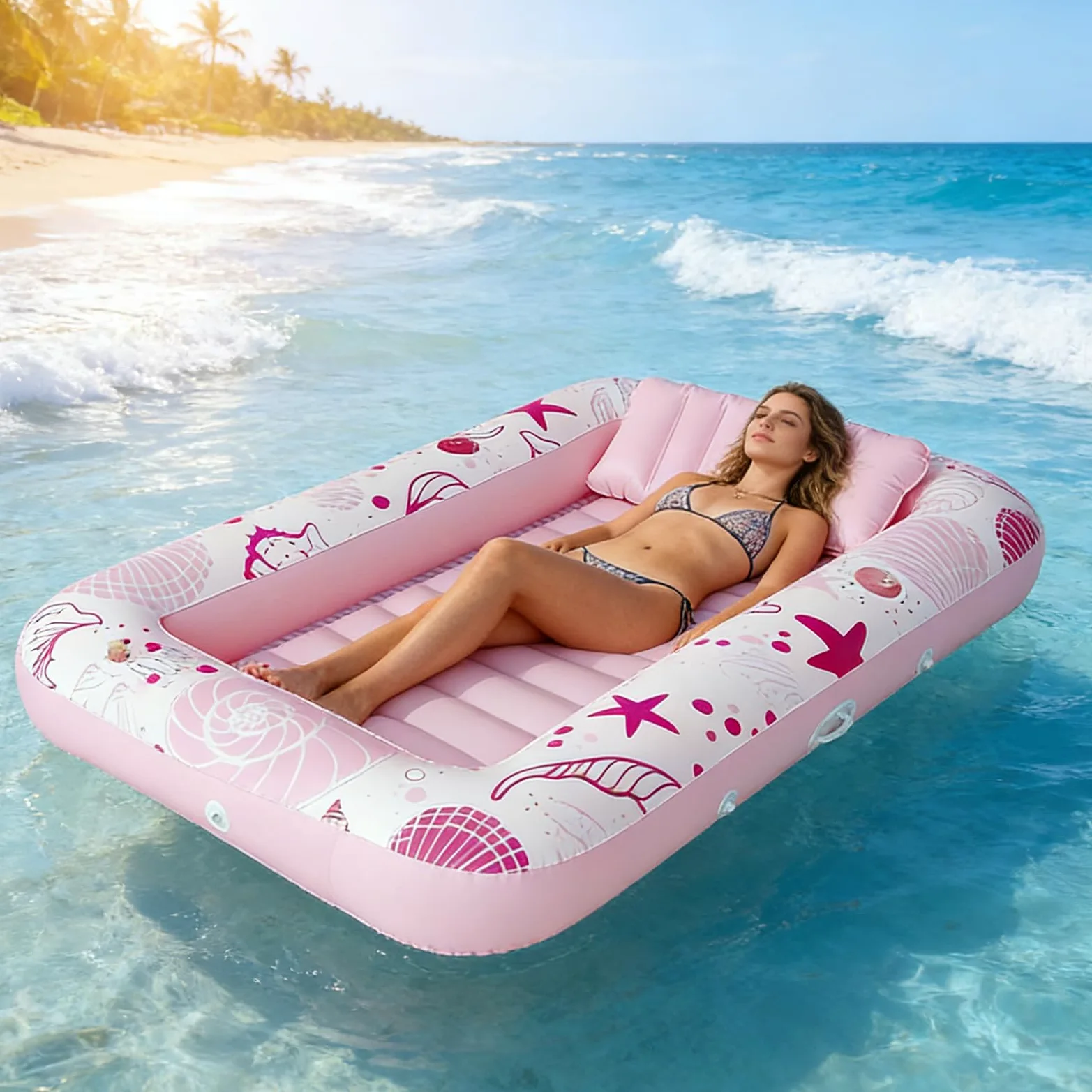 Sedia a sdraio da piscina gonfiabile – chaise longue abbronzante, letto di abbronzatura galleggiante | Amaca d'acqua portabicchieri per adulti, coppie, famiglie, località di vacanza, spiaggia, lago