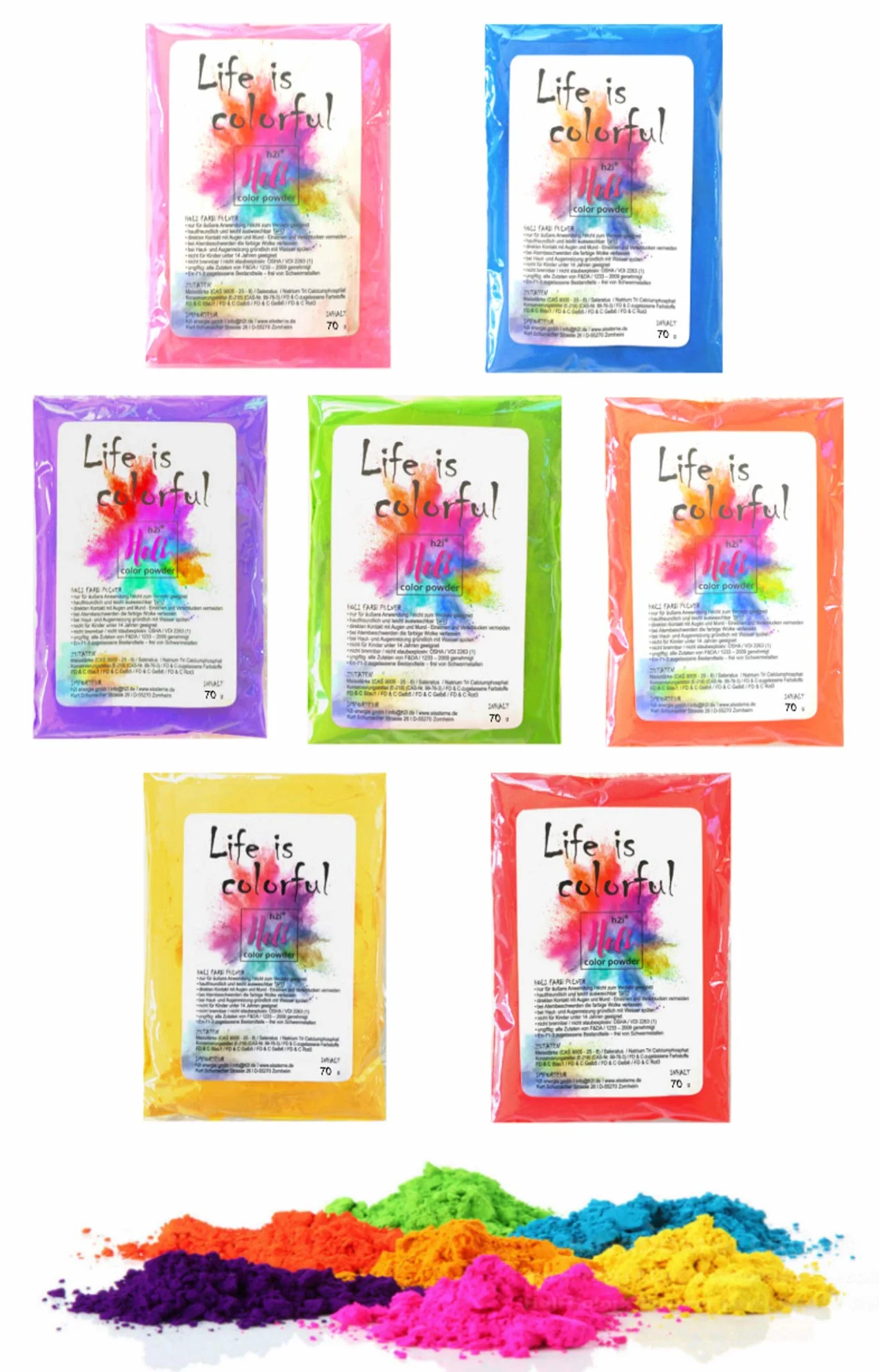 H2i Holi Powder Shooter - 7 cannoni in polvere colorata, con colori misti, 60 g