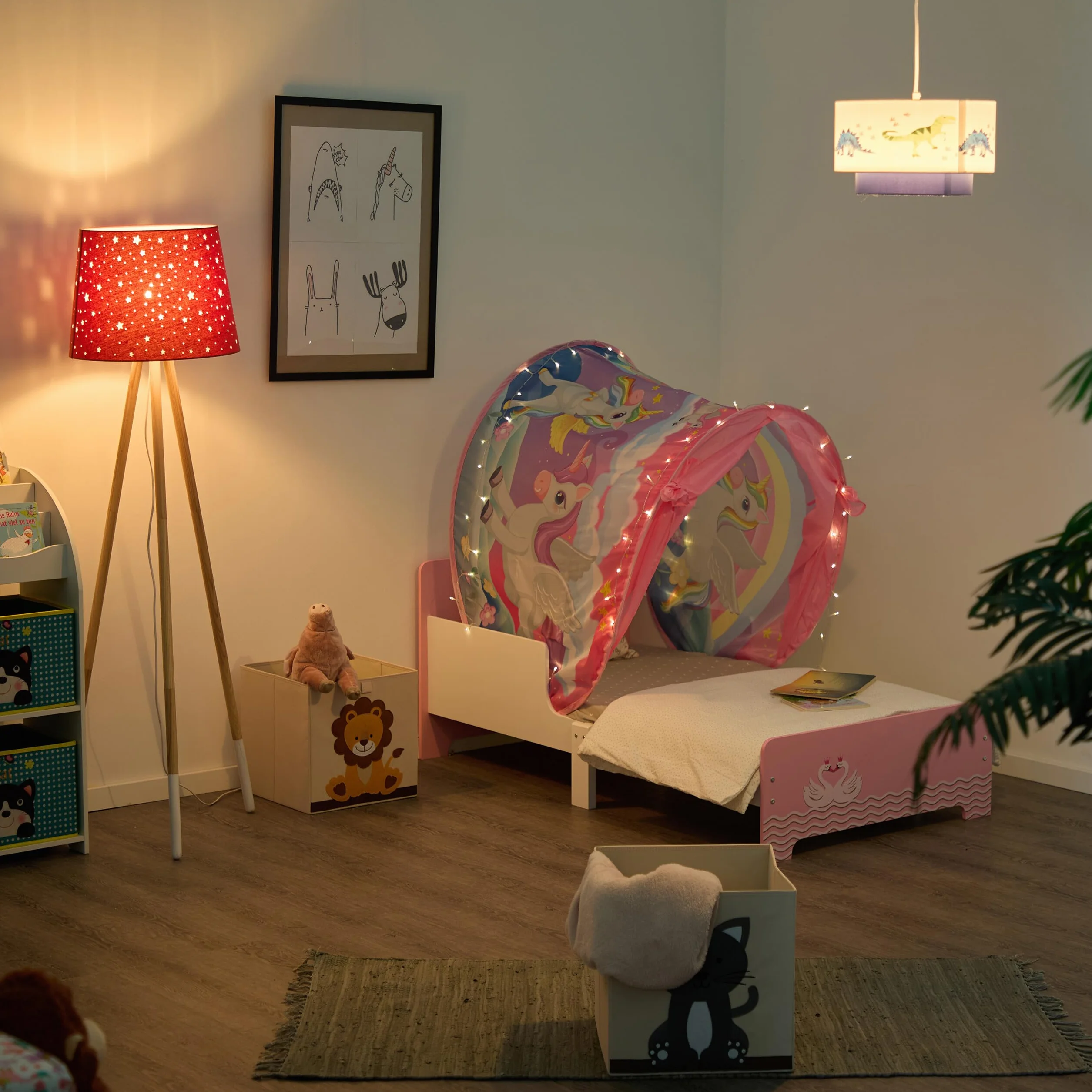 Relaxdays Tenda da Letto per Bambini, 220 x 79 cm, Cupola da Gioco, Funzione Pop-Up, Rifugio per la Cameretta, Unicorno