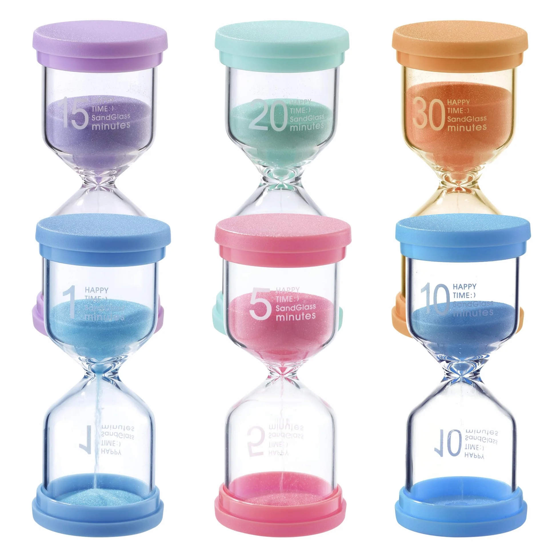 6PCS Clessidra bambini,Clessidra Set per Bambini1/5/10/15/20/30minuti,Clessidra Colorate per la vita dei bambini,l'apprendimento,gioco,regali creativi,una buona scelta per la decorazione della casa