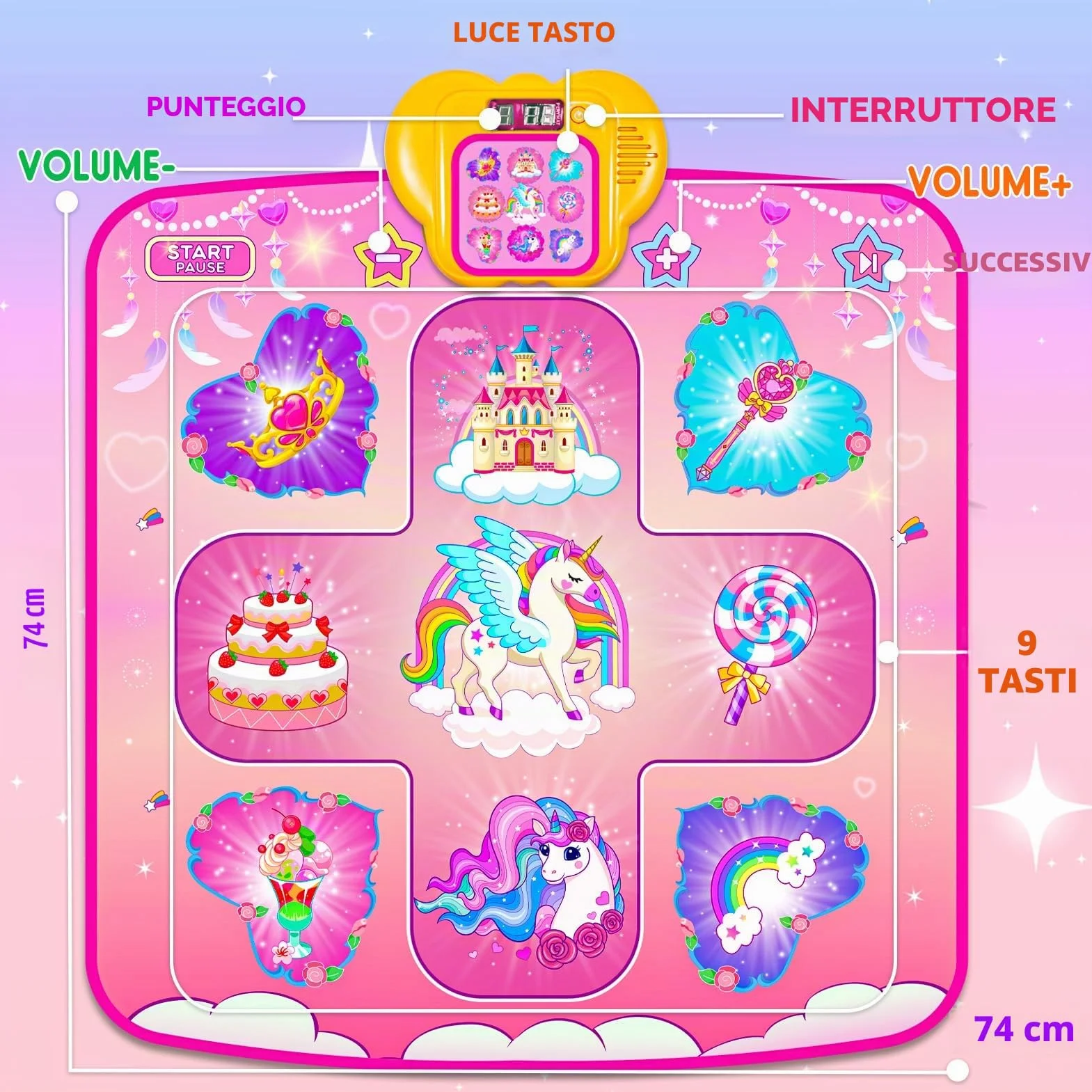 Tappetino da Ballo Unicorno per Bambine 2-6 Anni, Giocattolo Danza 5 Livelli, Regalo Compleanno Natale