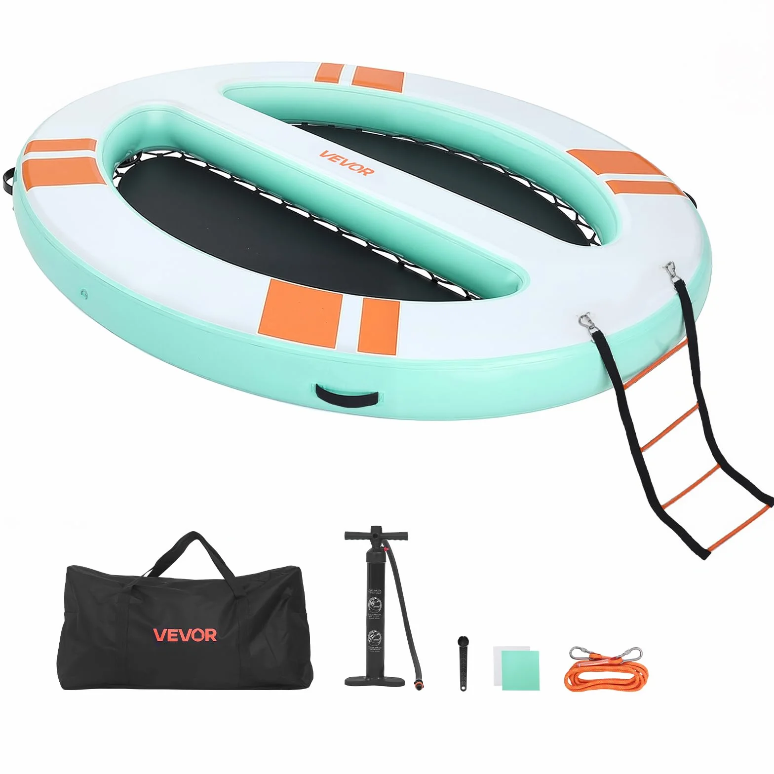 VEVOR Pontile Galleggiante Gonfiabile 3,05 x 2,44 m, Piattaforma Galleggiante per Piscina Spiaggia Mare Feste Sport Acquatici con Tenda Scala Borsa da Trasporto Portatile Scaletta Rimovibile, Blu