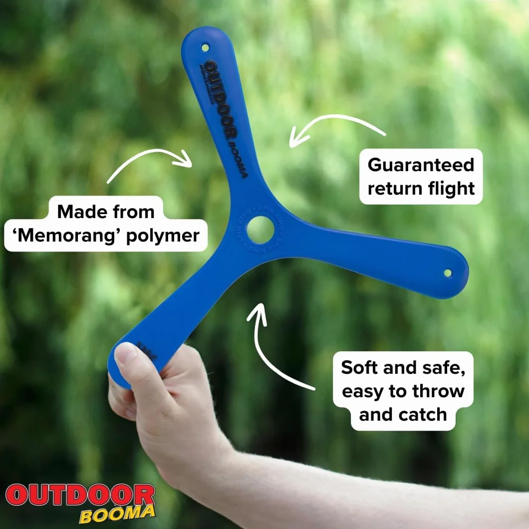 l&j Boomerang Aerodinamico in Polimero Ultraresistente – Ritorno Preciso, Lungo Raggio 15-20 Metri – Leggero, Flessibile, per Esterni, Adatto a Principianti e Esperti, Perfetto per Adulti e Ragazzi