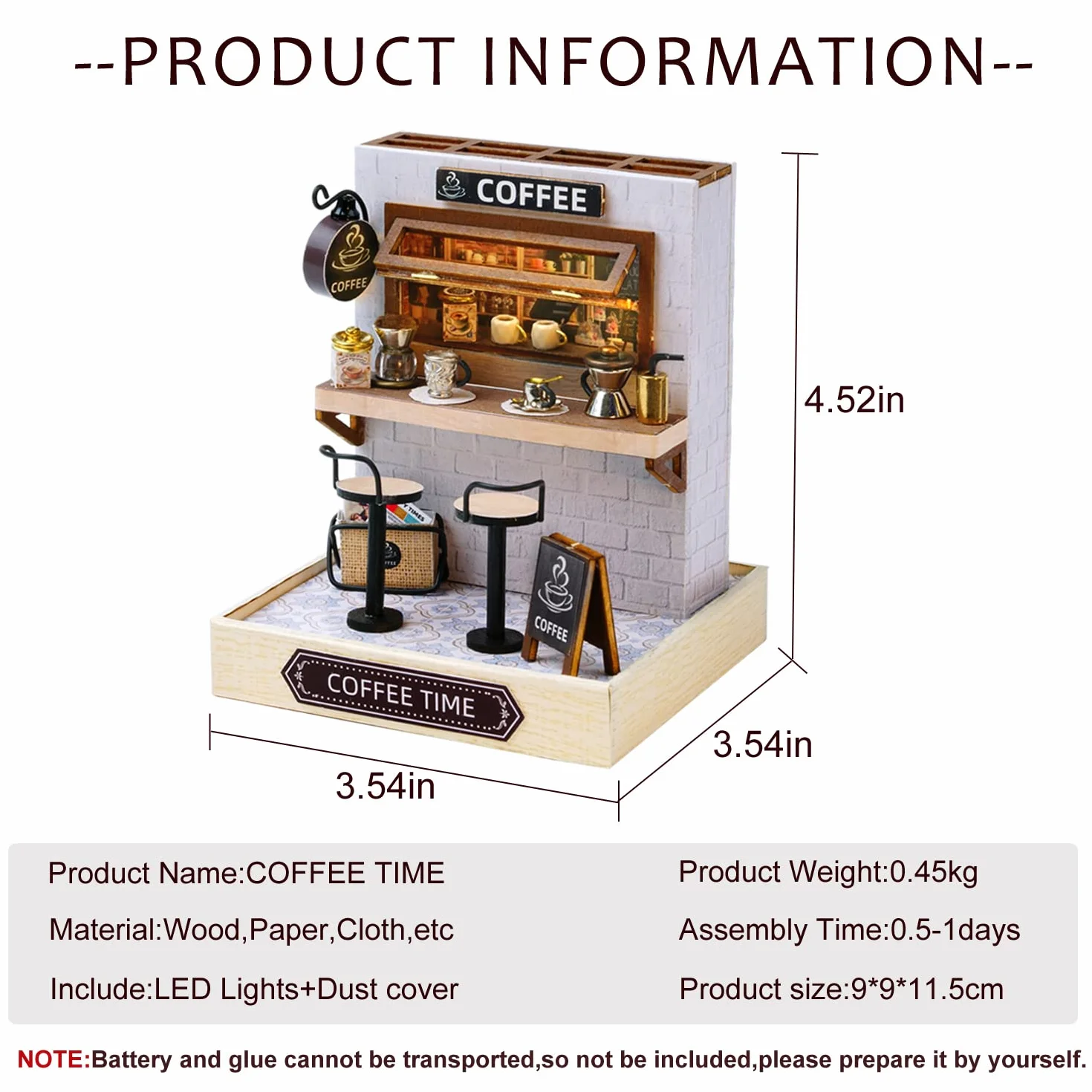 CUTEROOM Miniatura casa delle Bambole con mobili,Fai da Te in Miniatura Casa delle Bambole Kit,Mini 3D Casa in Legno con Luci A LED - Regalo di Compleanno di Natale (Coffee)