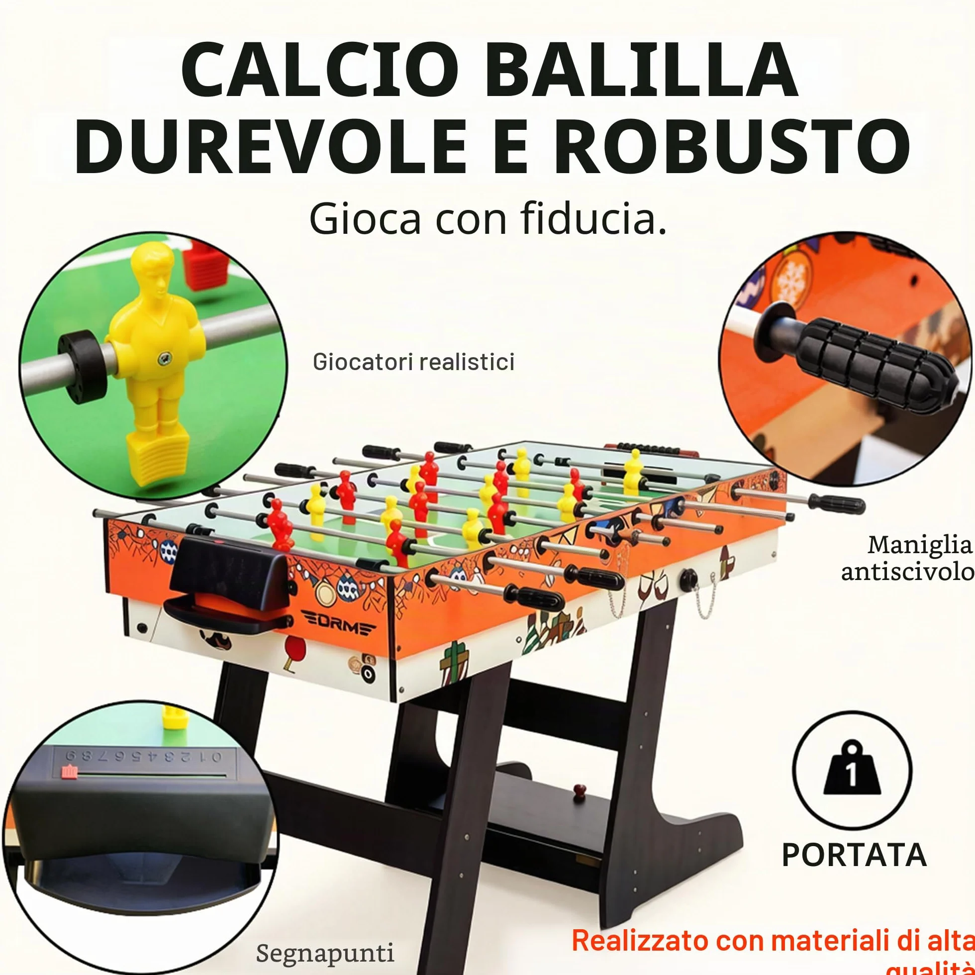 OYE 4FT 8 in 1 Gioco da tavolo pieghevole multifunzionale - Calcio balilla (calcetto)/Ping pong/Air hockey/Tavolo da biliardo, MDF