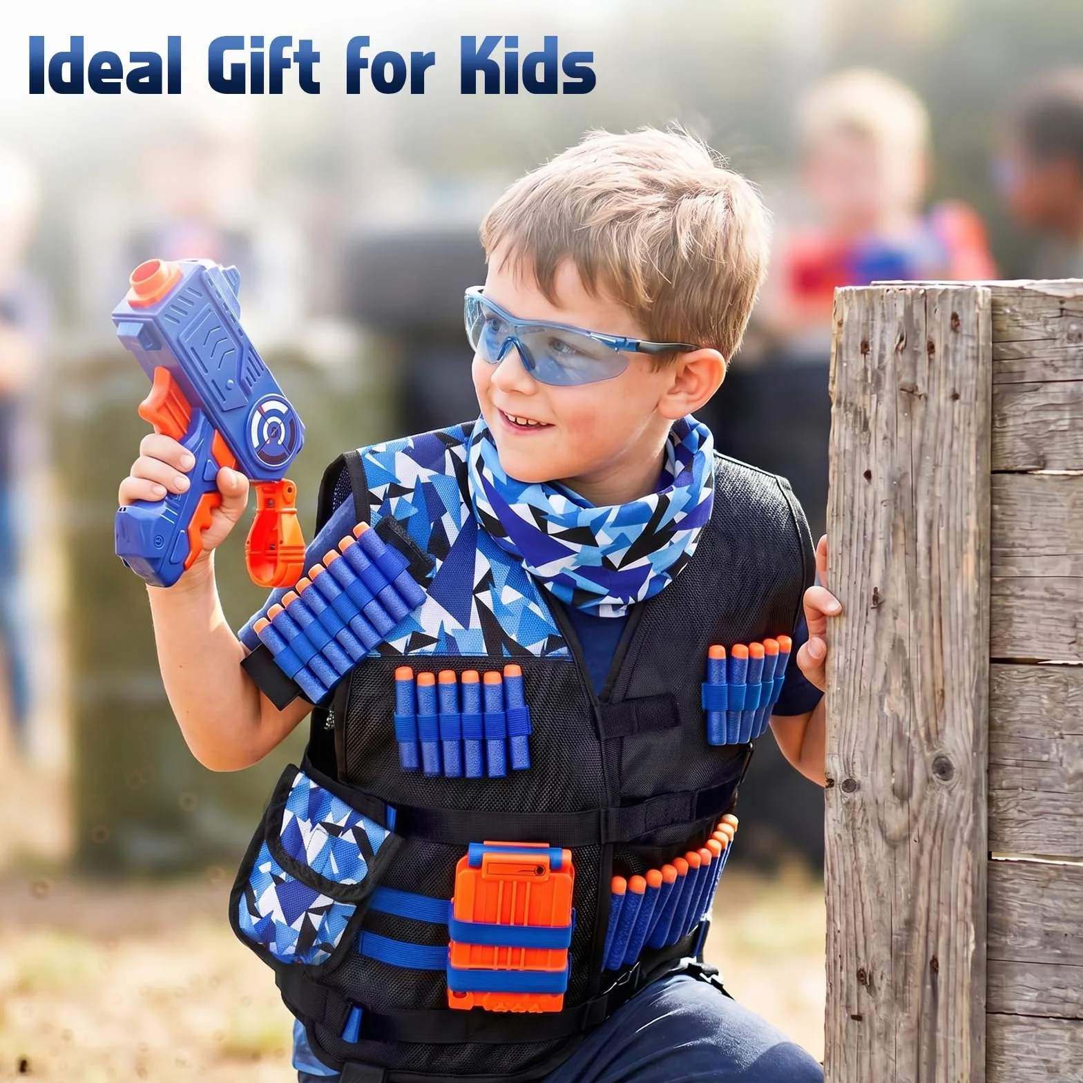 Lehoo Castle Kids Tactical Vest Kit dla Nerf Guns N-Strike Elite Series z 30 Freccette, Custodia, Maschera (Blu)