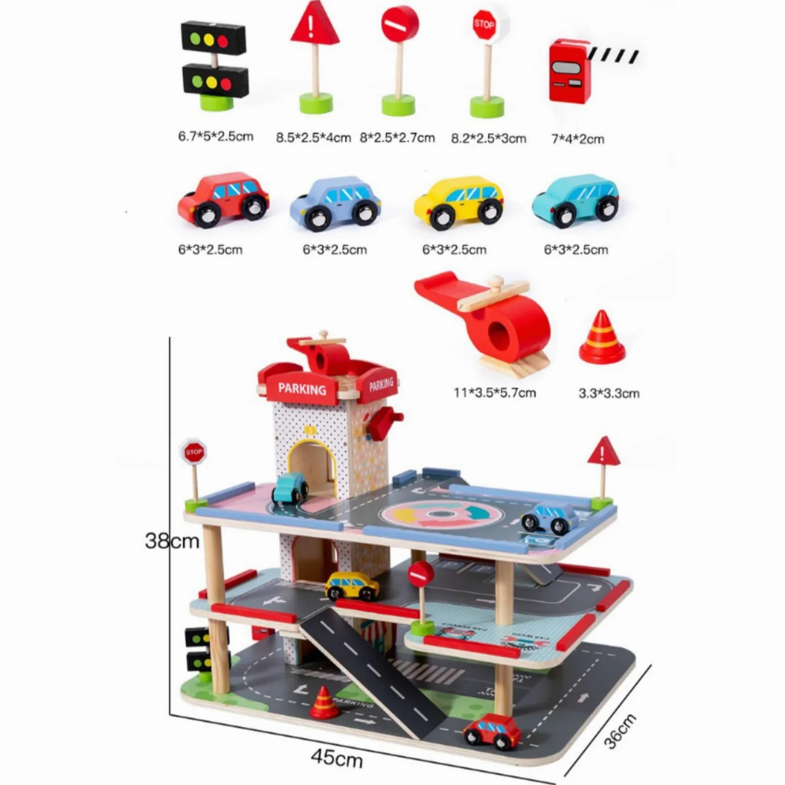 Parcheggio Giocattolo Bambini Garage Veicoli Legno Accessori Rampa Tridimensionale Helicopter Adatto per Gioco di Fantasia Sviluppo delle Abilità Manuali Regalo Arredamento Casa