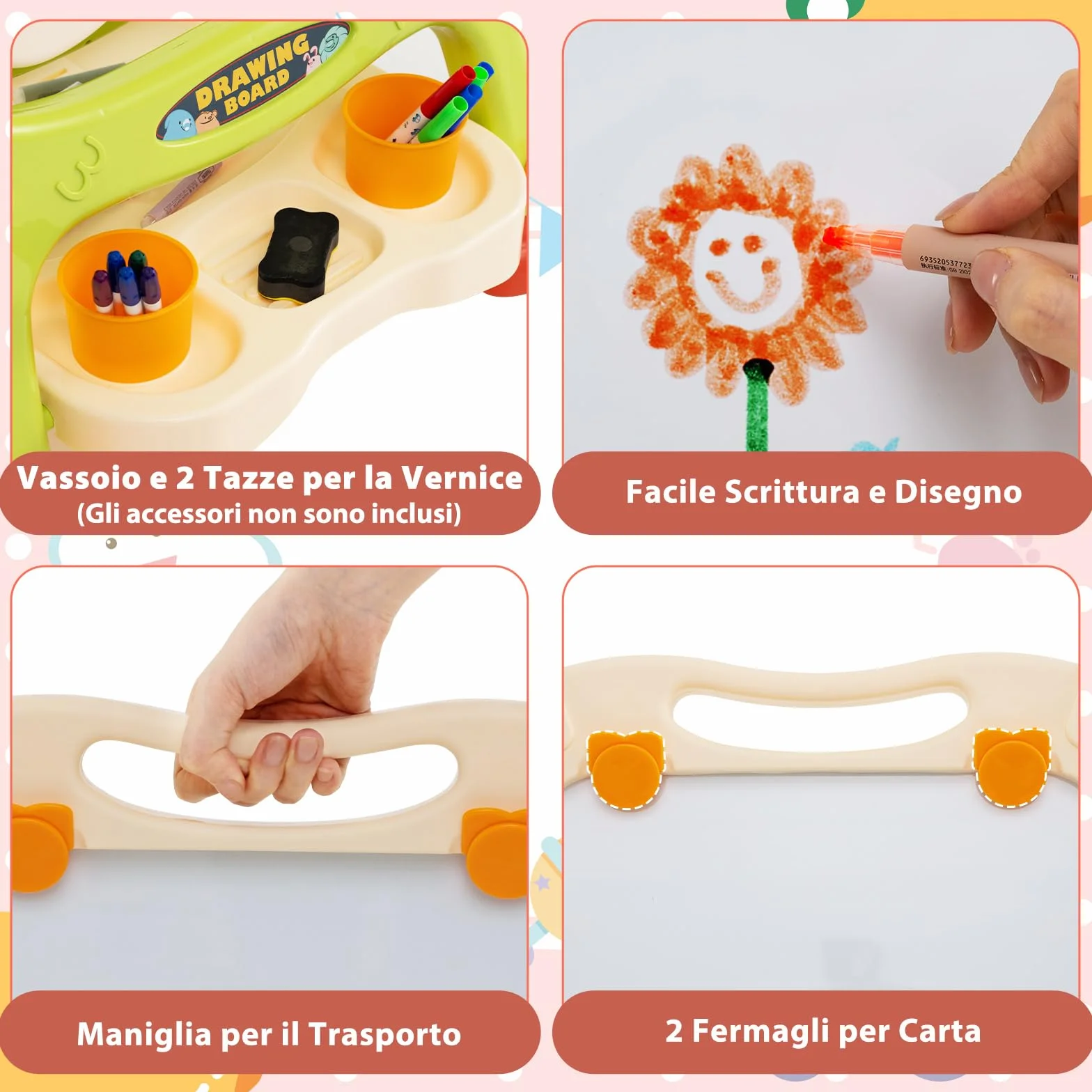 GYMAX Lavagna Magnetica per Bambini, Cavalletto da Disegno Doppio Lato con Lavagna, Tavolo da Disegno Portatile con Maniglia, Altezza Regolabile per Bambini 3+ Anni (Rosso)