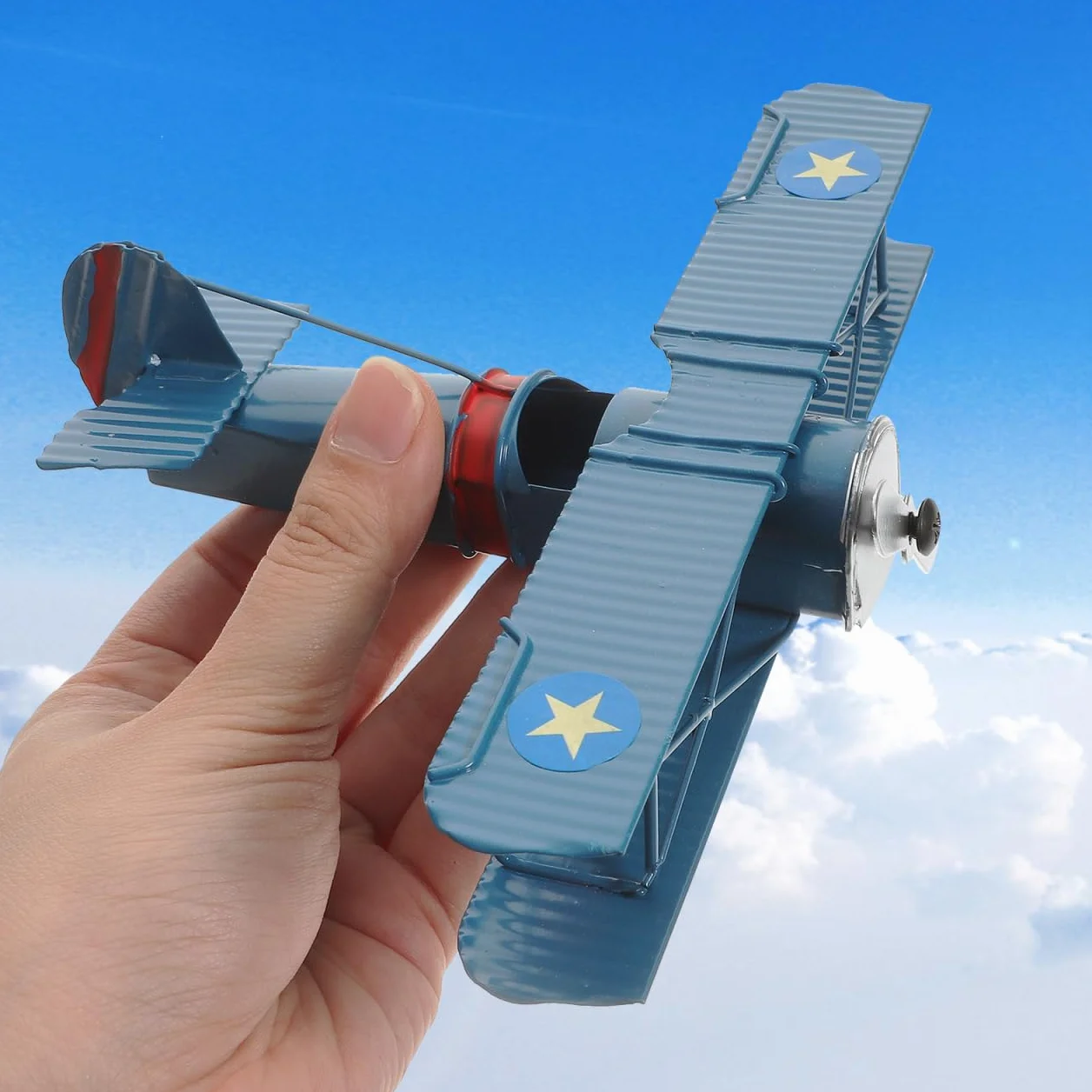 Modellino Di Aeroplano In Metallo Retrò Aliante Biplano Giocattolo Ornamento Scrivania Decorazione Camera