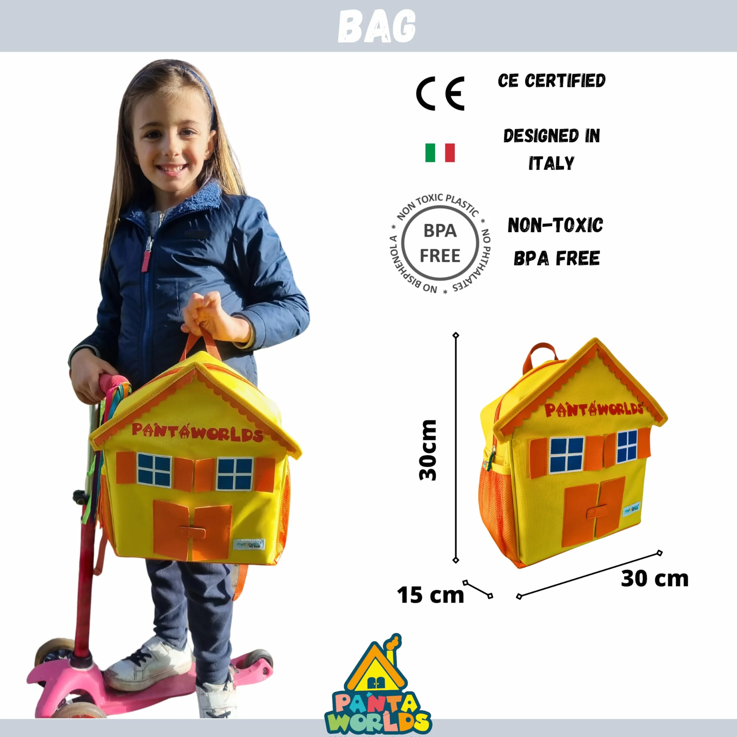 Pantaworlds Bag | Zaino Bambino a Forma di Casa, Zainetto Asilo per Bambini Impermeabile e Antiabrasione | Unisex | Idea Regalo Bambini | Certificato CE