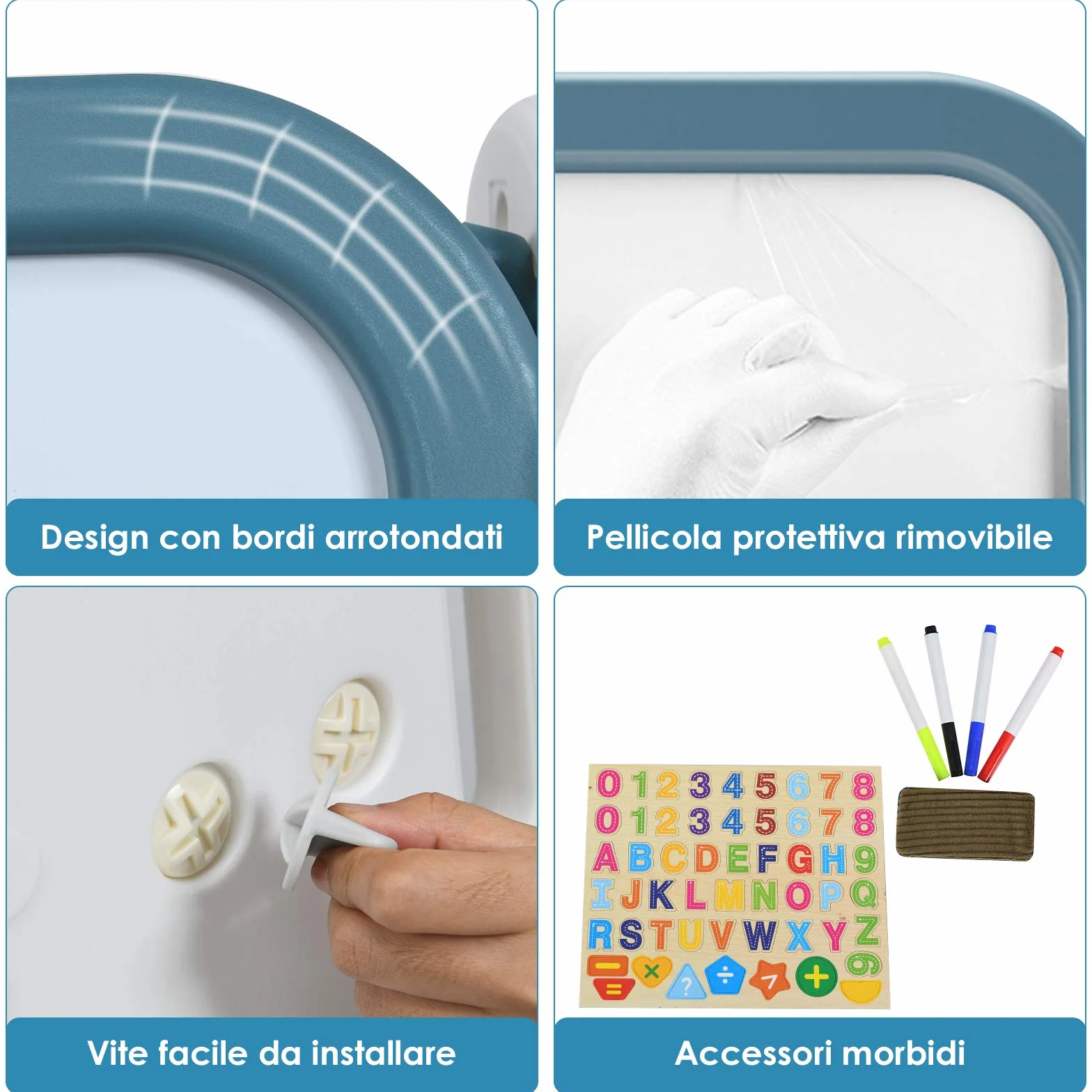 COSTWAY Lavagna Magnetica Bifacciale per Bambini, Altezza Regolabile, con Sedia e Accessori (Blu)