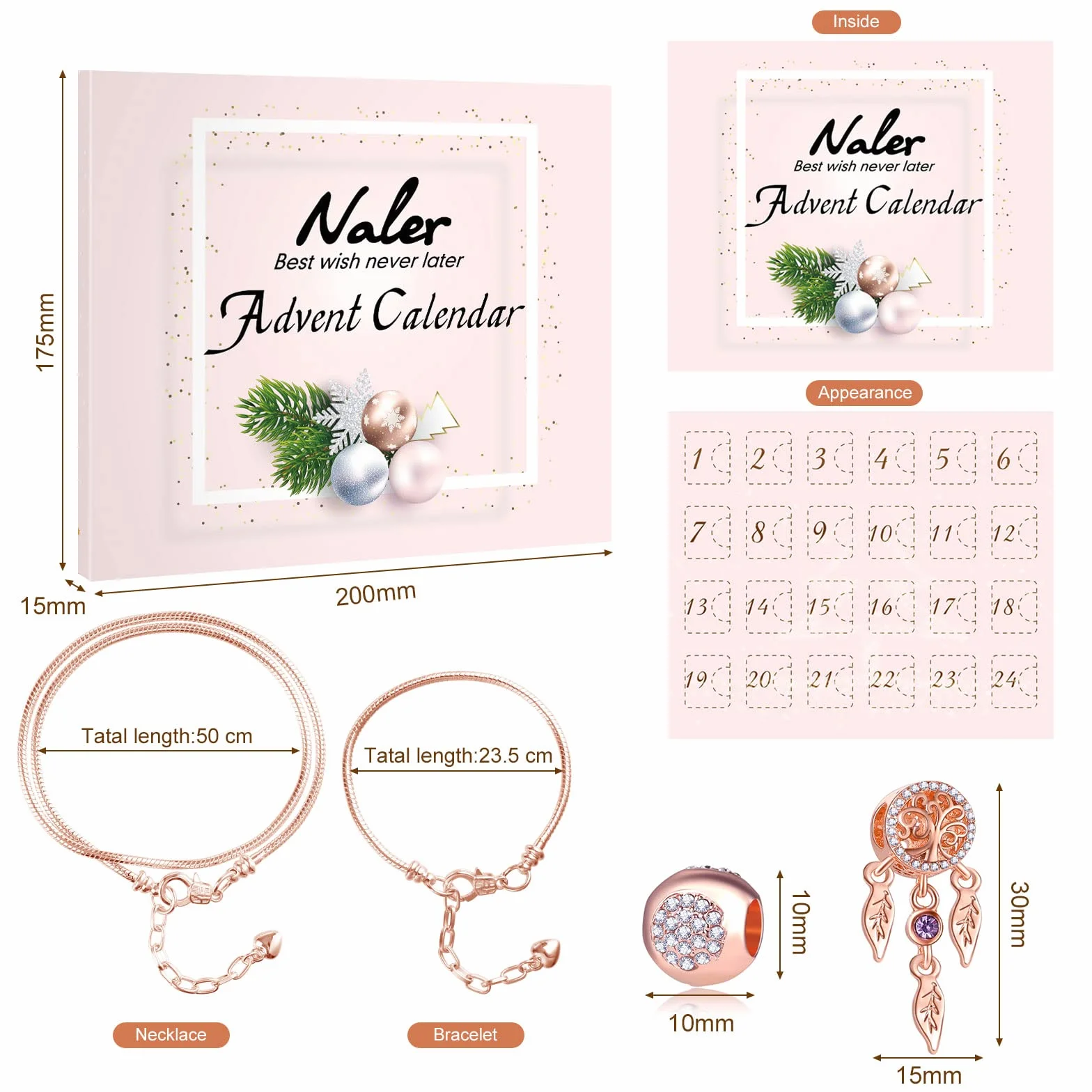 Naler Calendario Avvento 2026 Donna Calendario Avvento Gioielli Fai da Te 22 Perline + 1 Collana + 1 Bracciale per Moglie, Fidanzata, Madre e Amica