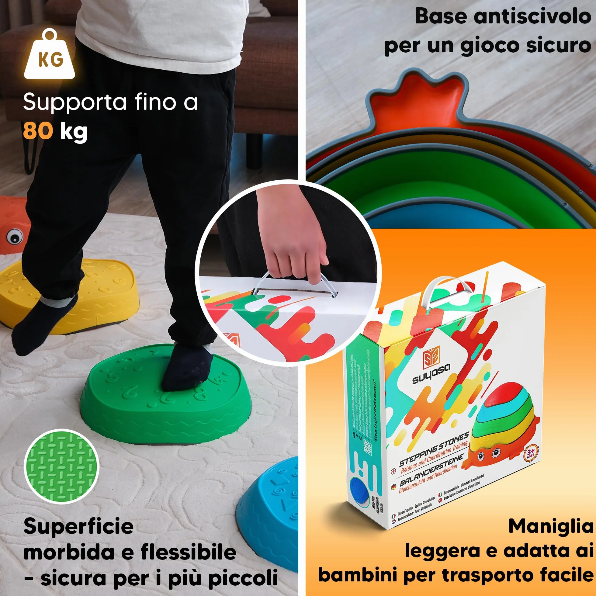 Pietre di equilibrio per bambini – Antiscivolo & stabili – Gioco Montessori per sviluppare equilibrio, motricità & coordinazione – Gioco sensoriale ed educativo per interno & esterno