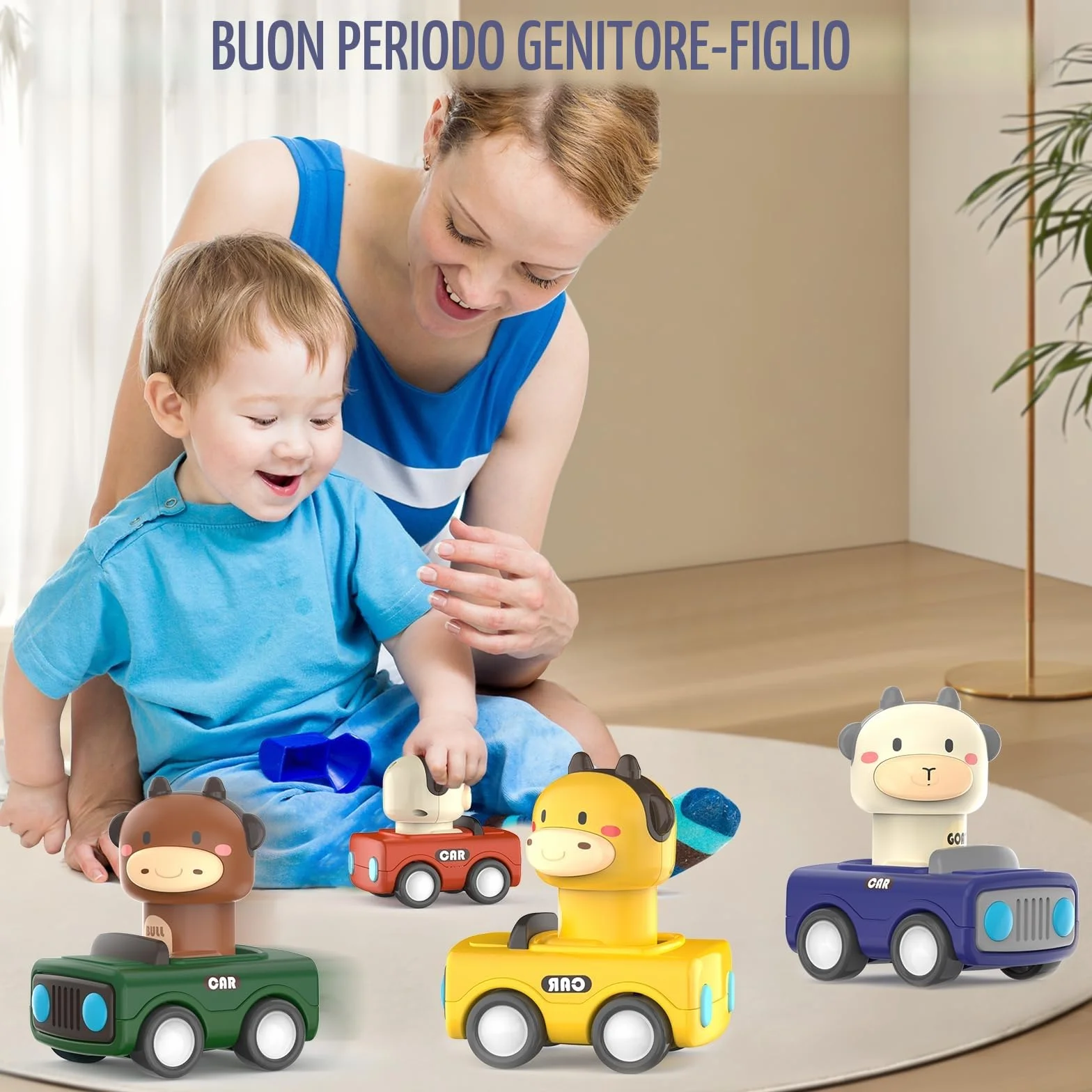 MOONTOY Giochi Macchinine per Bambini 1 Anni,4pcs Set di Veicoli da Gioco per Bambini,Giochi Macchinine Press and Go per 9 10 12+ Mesi,Pasqua Regali Educativi Precoci 1 2 3 Anno