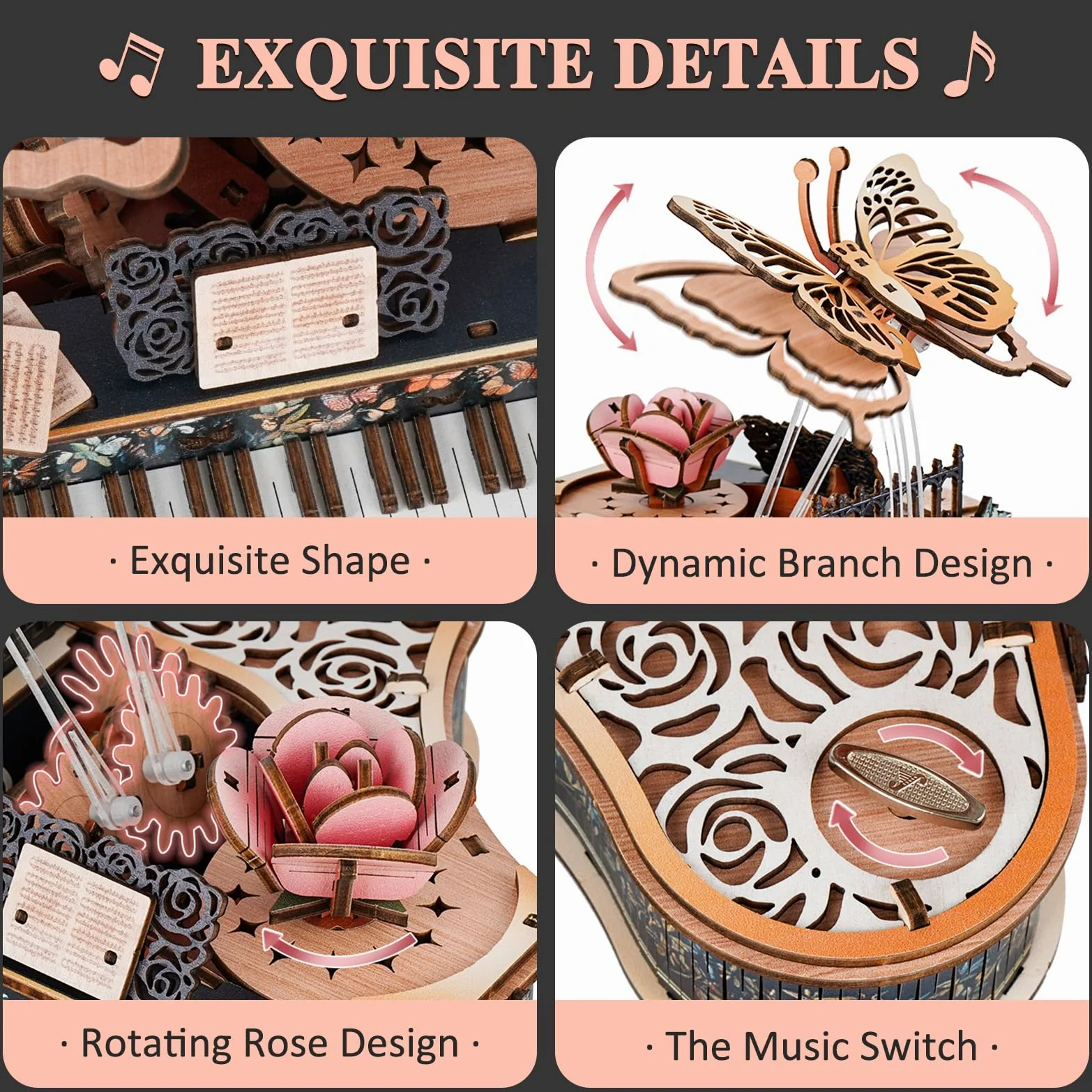 Puzzle 3D in legno per adulti, farfalle e fiori, meccanismo puzzle 3D, kit di modellismo per adulti, regalo creativo per donne e uomini