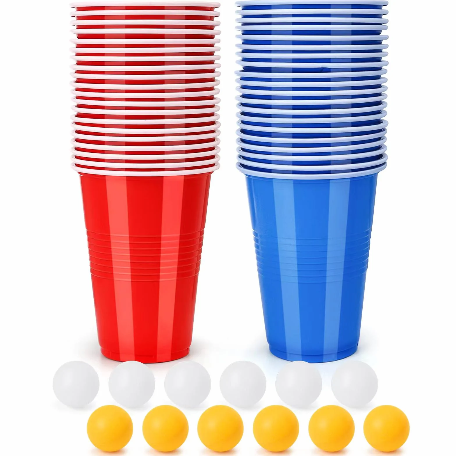 Beer Pong, 40 Beer Pong (20 Rosse e 20 Blu) + 12 Palline, 500ML Riutilizzabil Plastic Party Cups, Tazze da Festa per Giochi di Bevute,Festa di Natale Divertimento e Gioco