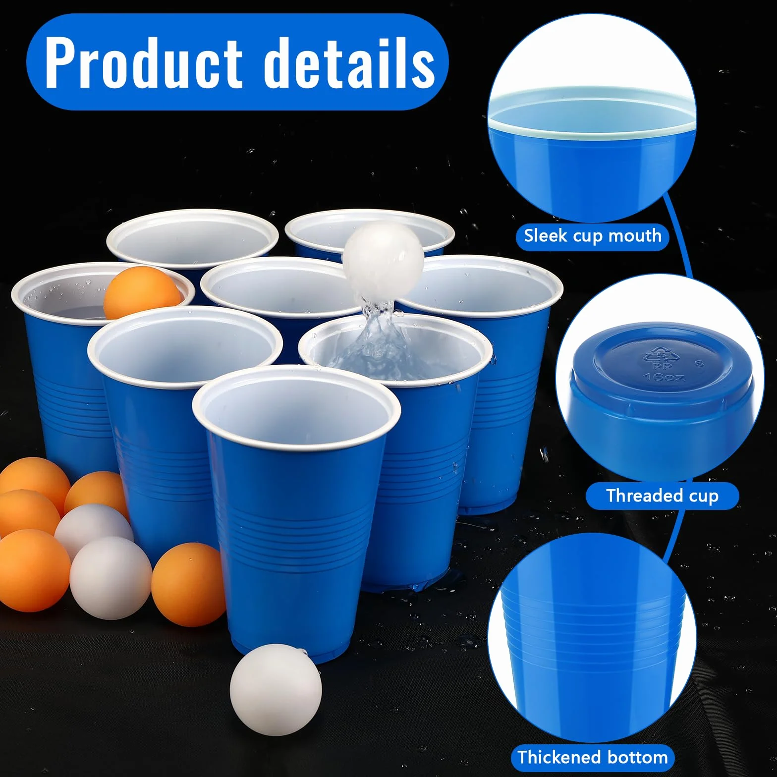 Sprifityy Beer Pong,51 Pezzi 500ml Bicchieri Beer Pong e 12 Pezzi Palline da P ing Pong,Bicchieri di plastica riutilizzabili,per Giochi di bevute, Feste, Compleanni, Matrimoni, Campeggio