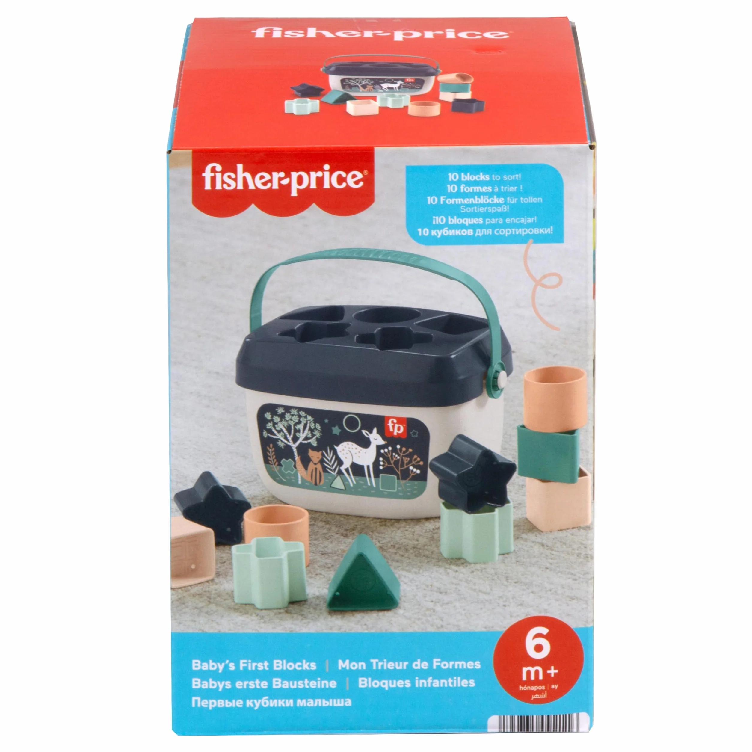 Fisher-Price - Blocchi Assortiti Cerbiatto Blu, Set di 10 Blocchi da Impilare e Identificare per Neonati dai 6 Mesi in su, Giocattolo per Bambini 6+ Mesi, HJP20 [Esclusivo Amazon]