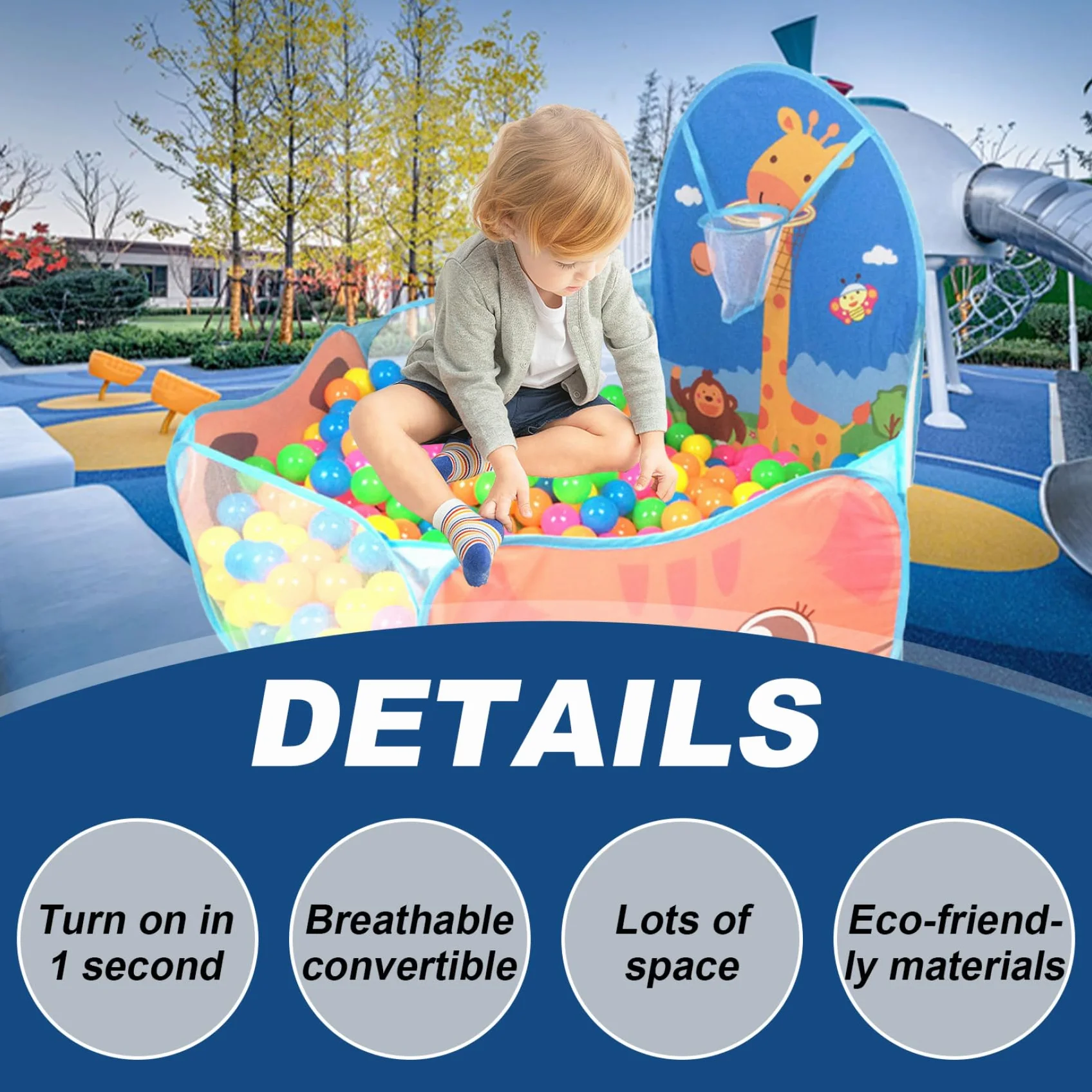 Piscina con Palline per Bambini, Vasca con Palline in Schiuma Pieghevole Pop-up con canestro da Basket, Resistente agli Strappi per i più Piccoli, Non Incluse