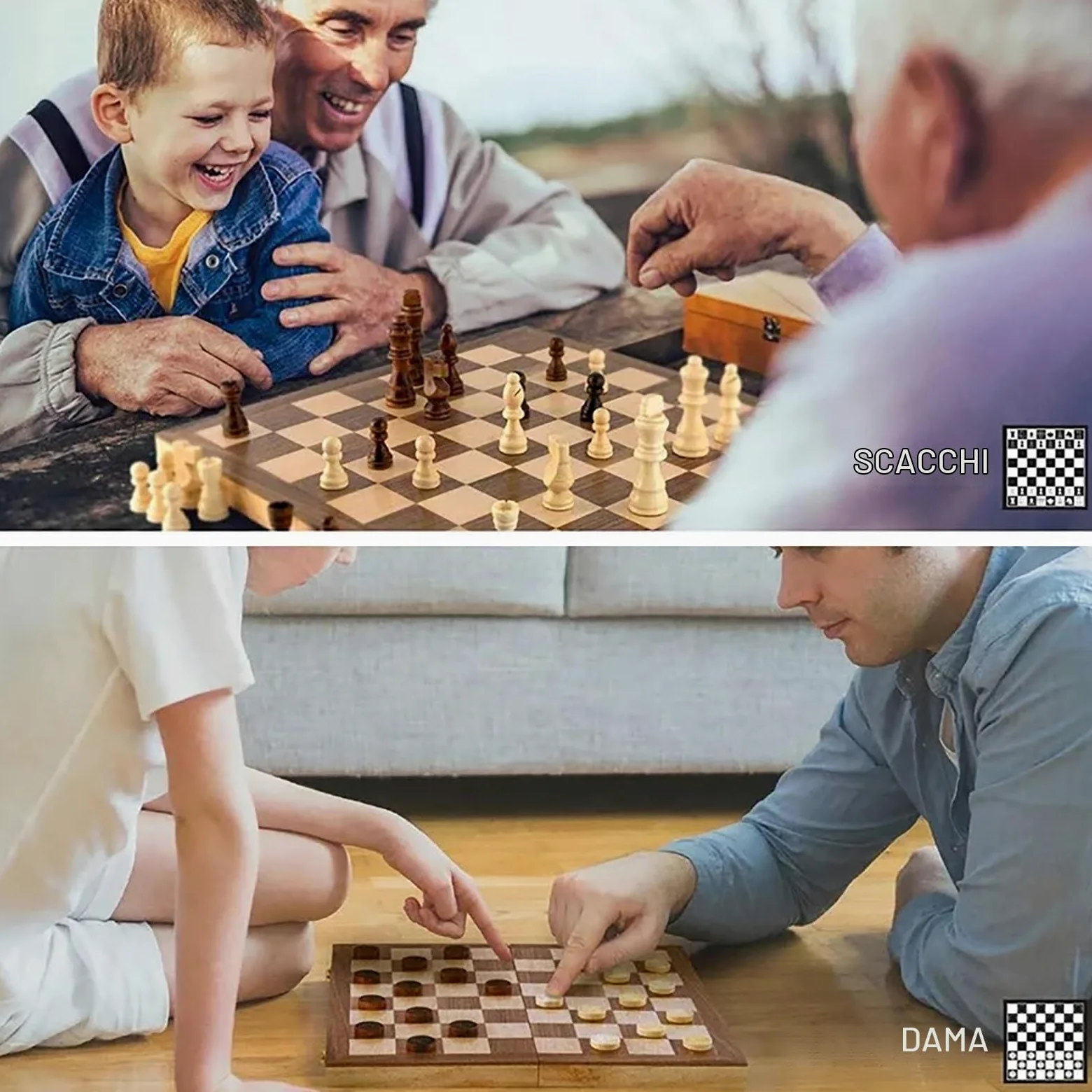 NEWFUN Scacchiera Magnetica in Legno – Gioco Scacchi Dama Pieghevole Viaggio