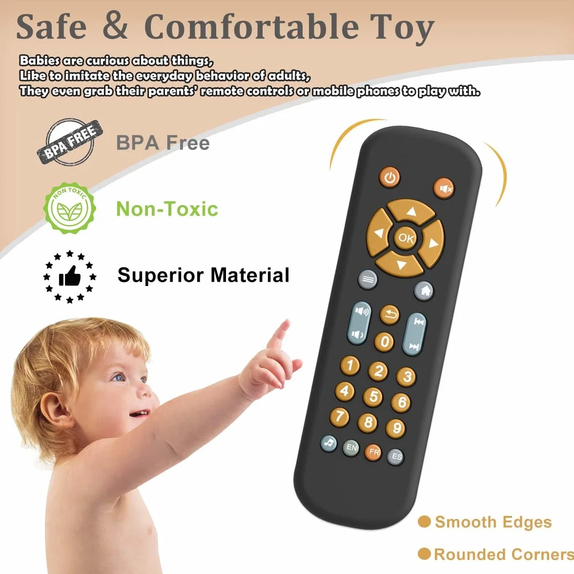 Baby TV Telecomando con Luce e Suono, Giocattolo Educativo Precoce Musicale del Bambino con Inglese/Francese/Spagnolo, Regalo Giocattolo per 6 Mesi+