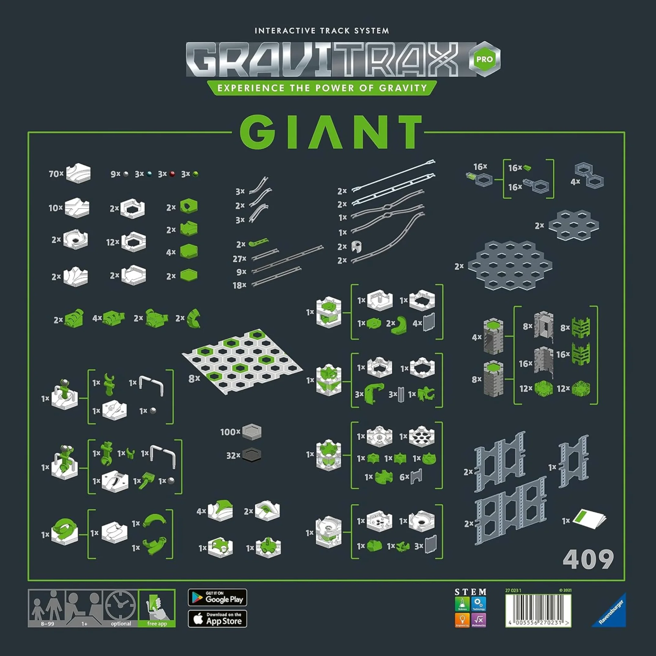 Ravensburger - Gravitrax Pro Giant Starter Set | Pista Biglie Con 409 Pezzi | Rompicapo Bambini Con Le Biglie | Giochi Bambino 8 Anni Maschio e Femmine | Giochi Per Bambini Compatibili Con Tutti