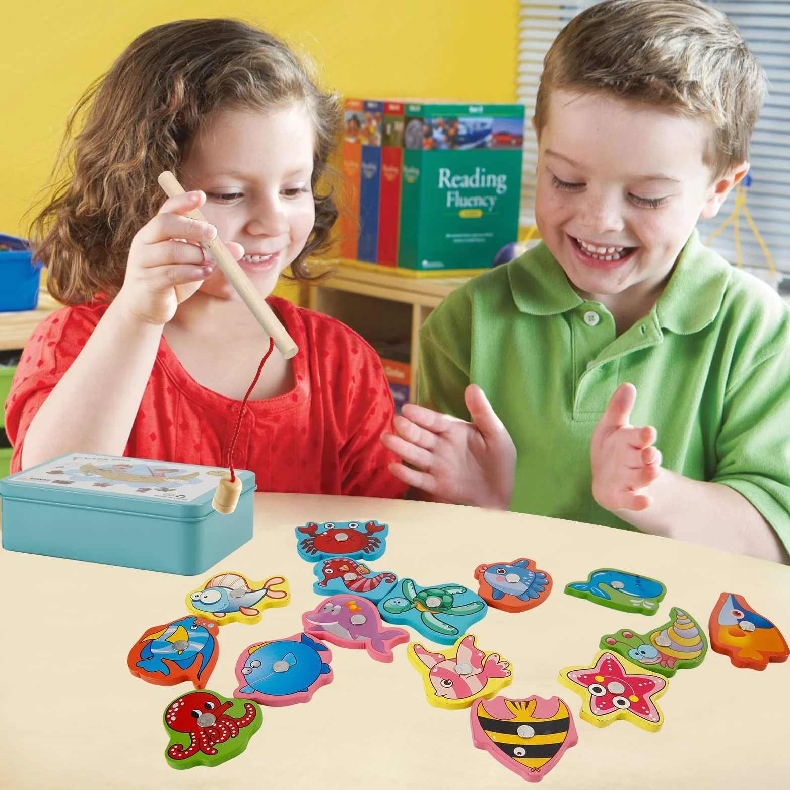 Giocattoli di Legno Gioco di Pesca, Vittse Giochi Montessori Bambini 2 Anni Gioco di Pesca Magnetico, Bambino in Legno Educativo Giocattoli, Giochi per Bambini per Sviluppo (Blu)
