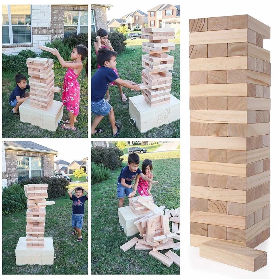 Gioco Torre Traballante Gigante in Legno Torre Impilabile Costruisce da 0,6m - 1,5m Grande Tumble Tower Giochi Jumbo Toppling Blocks Giocattolo per Bambini, Adulti e Famiglia