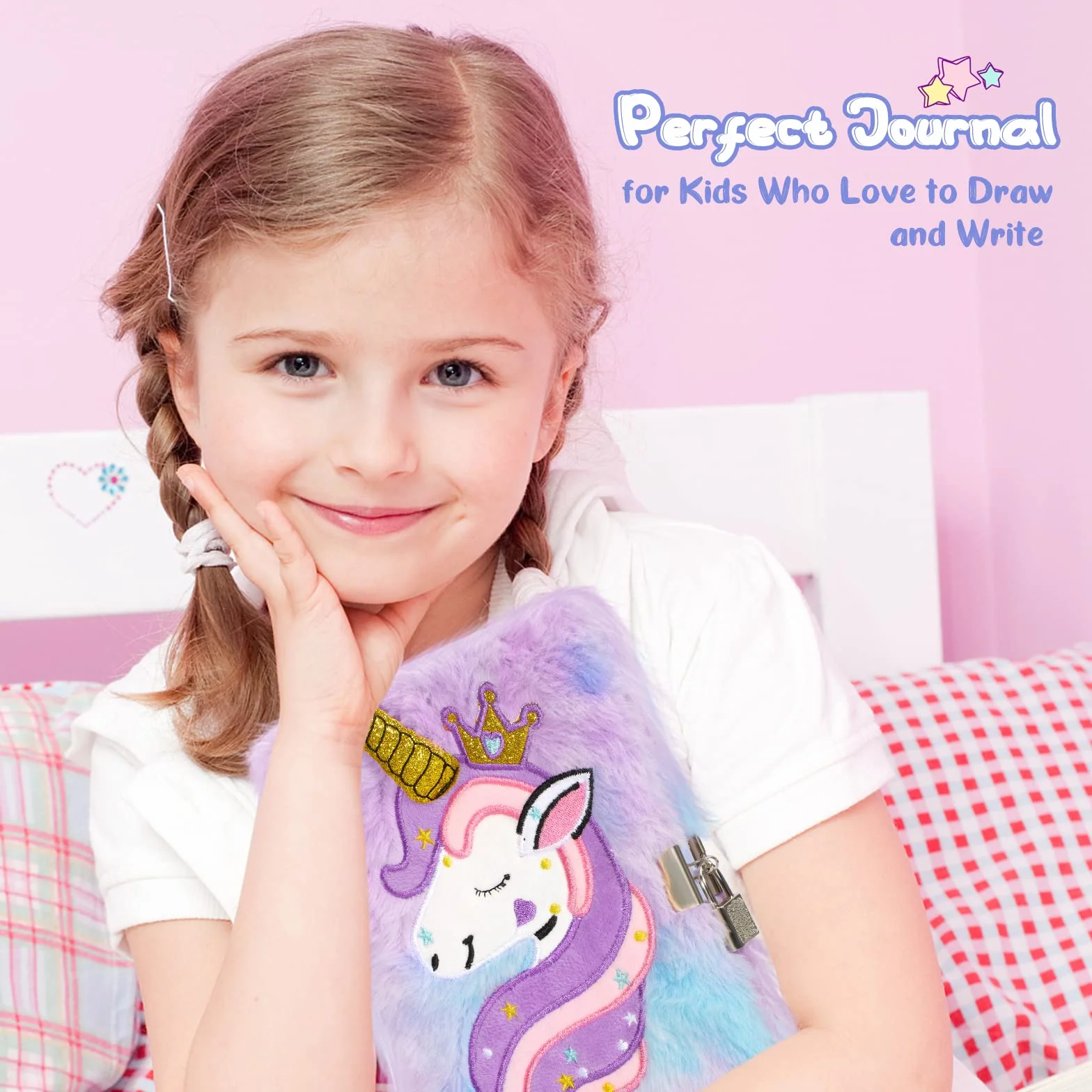 Diario Segreto Bambina con Lucchetto e Chiave, 11PCS Set Cancelleria Peluche, 160 Pagine A5 Quaderno Privato, Taccuino Unicorno Regalo Ragazza 7-10 Anni
