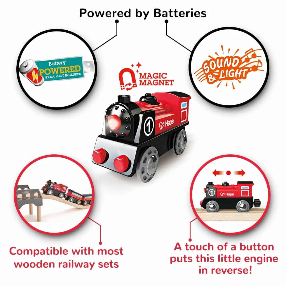 Hape Locomotiva a Batteria | Con luce che si illumina | Compatibile con diverse piste e vagoni