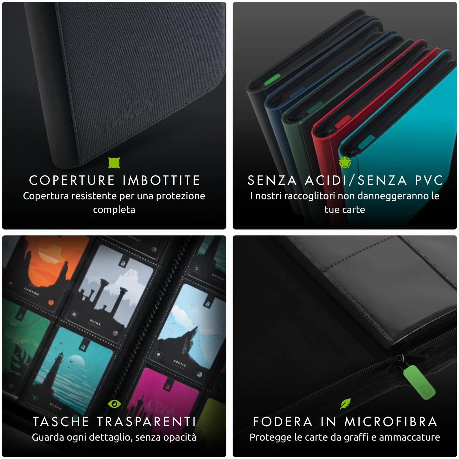 Vault X Raccoglitore per Carte da Collezione a 12 Tasche con Cerniera, 480 Carte, Materiale Exo-Tec per Album, 20 Pagine a Caricamento Laterale, TCG (Nero)