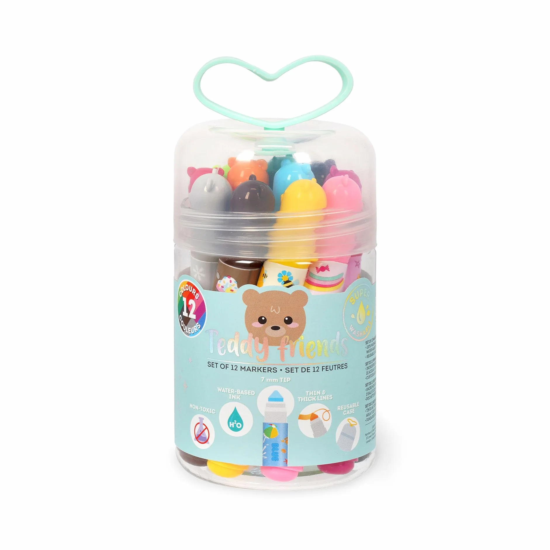 Legami Set di 12 Pennarelli Teddy Friends, 12 Colori Assortiti, Lavabili, Atossici, Punta Anti-Rientro